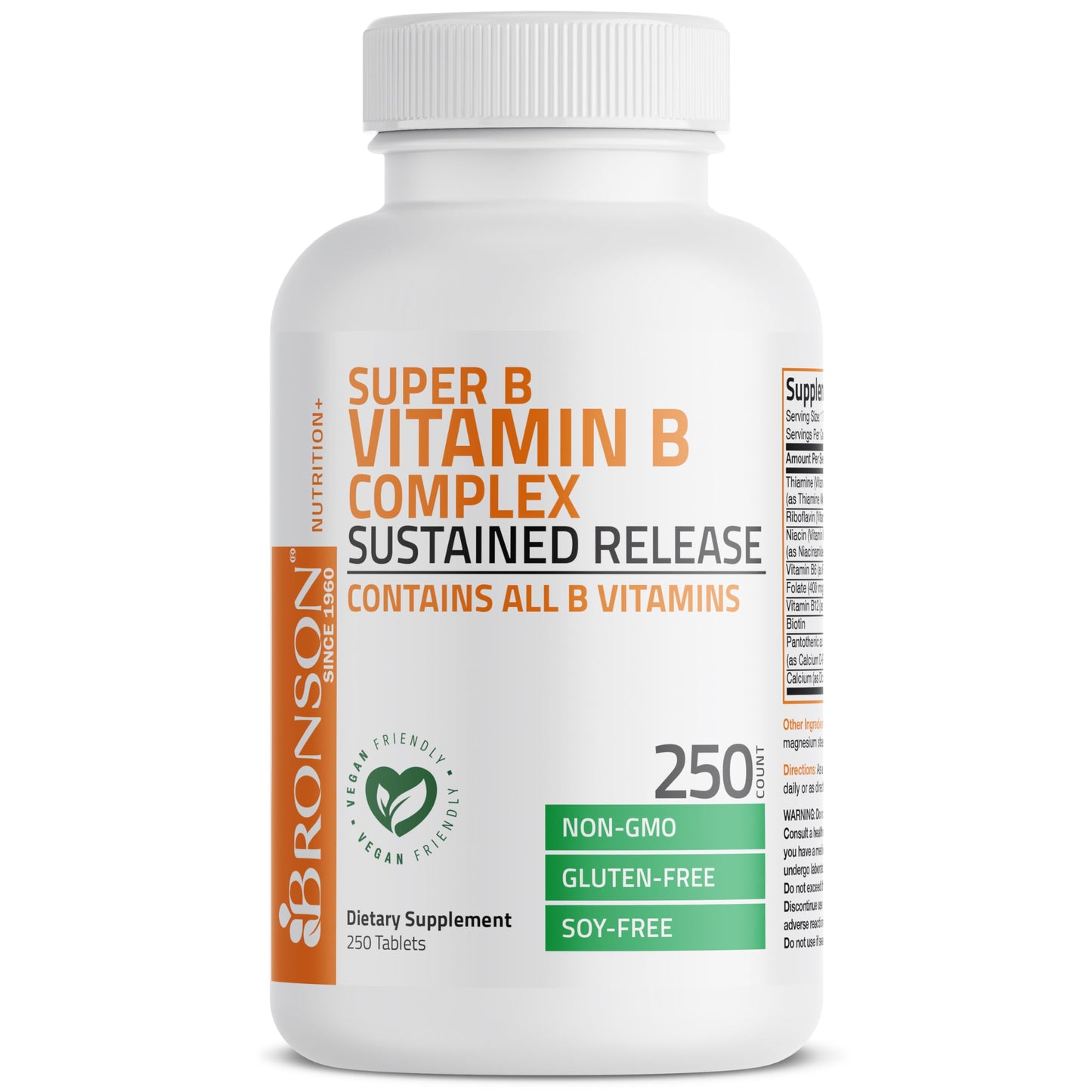 Bronson Super B Vitamin B Complex Sustained Release for Energy Tablets, 250 Tablets