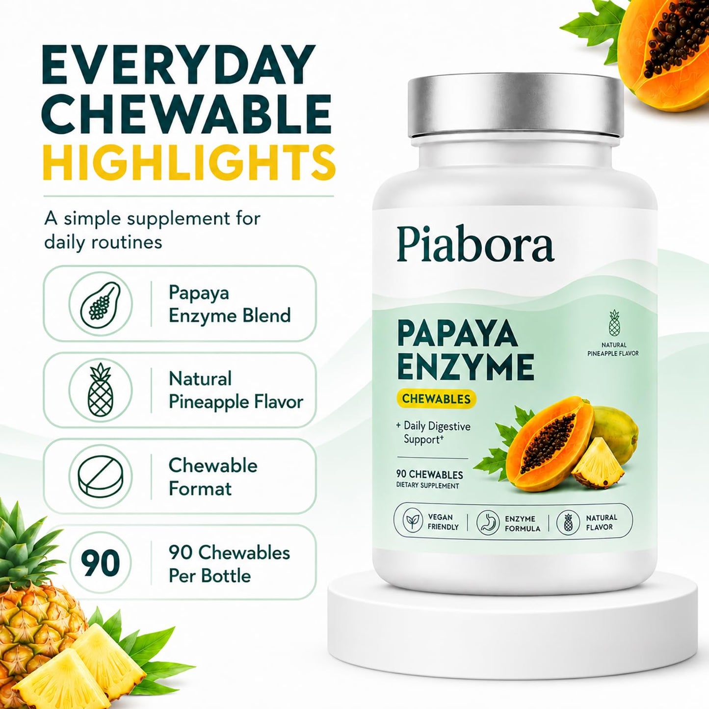 OSTEO ALIVE Piabora Papaya Enzyme Chewable Tablets 90 Count