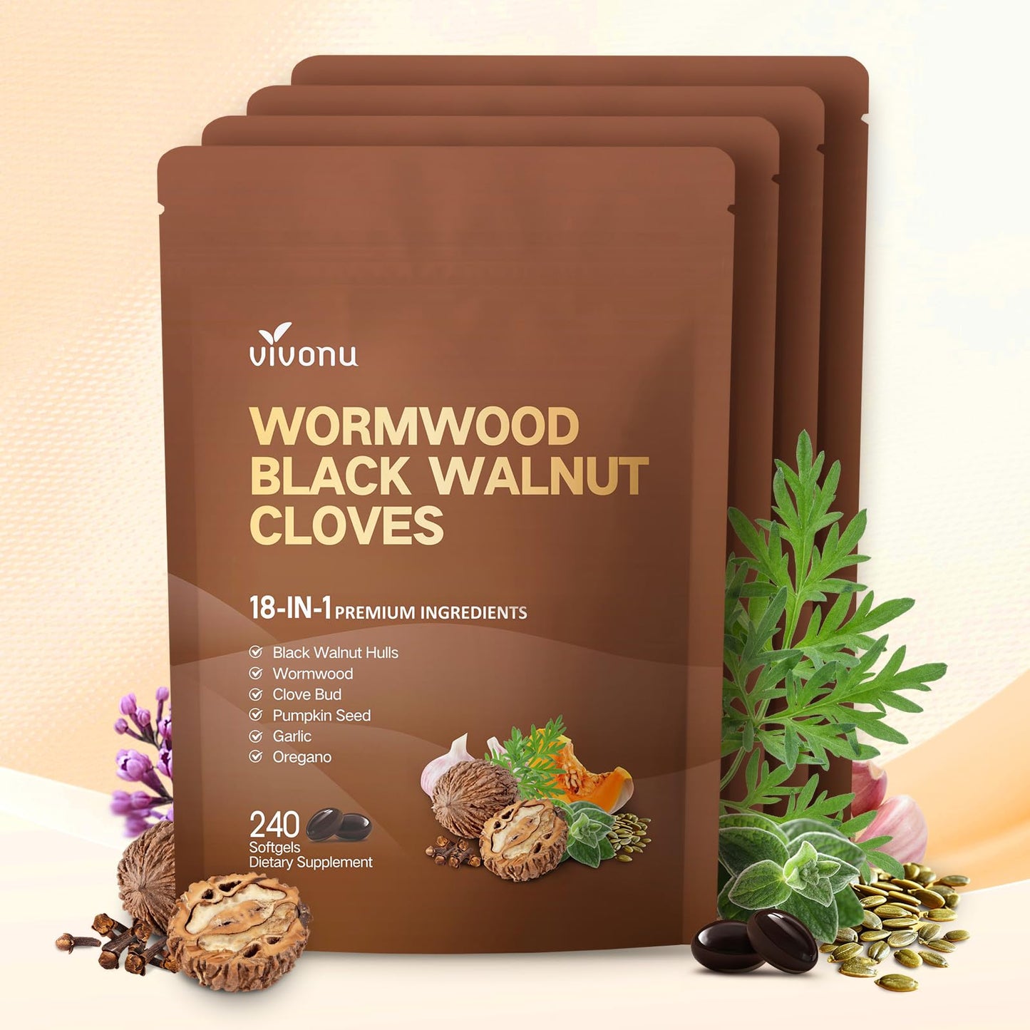 VivoNu 18-in-1 Black Walnut Wormwood Cleanse Softgel, 960 Softgels