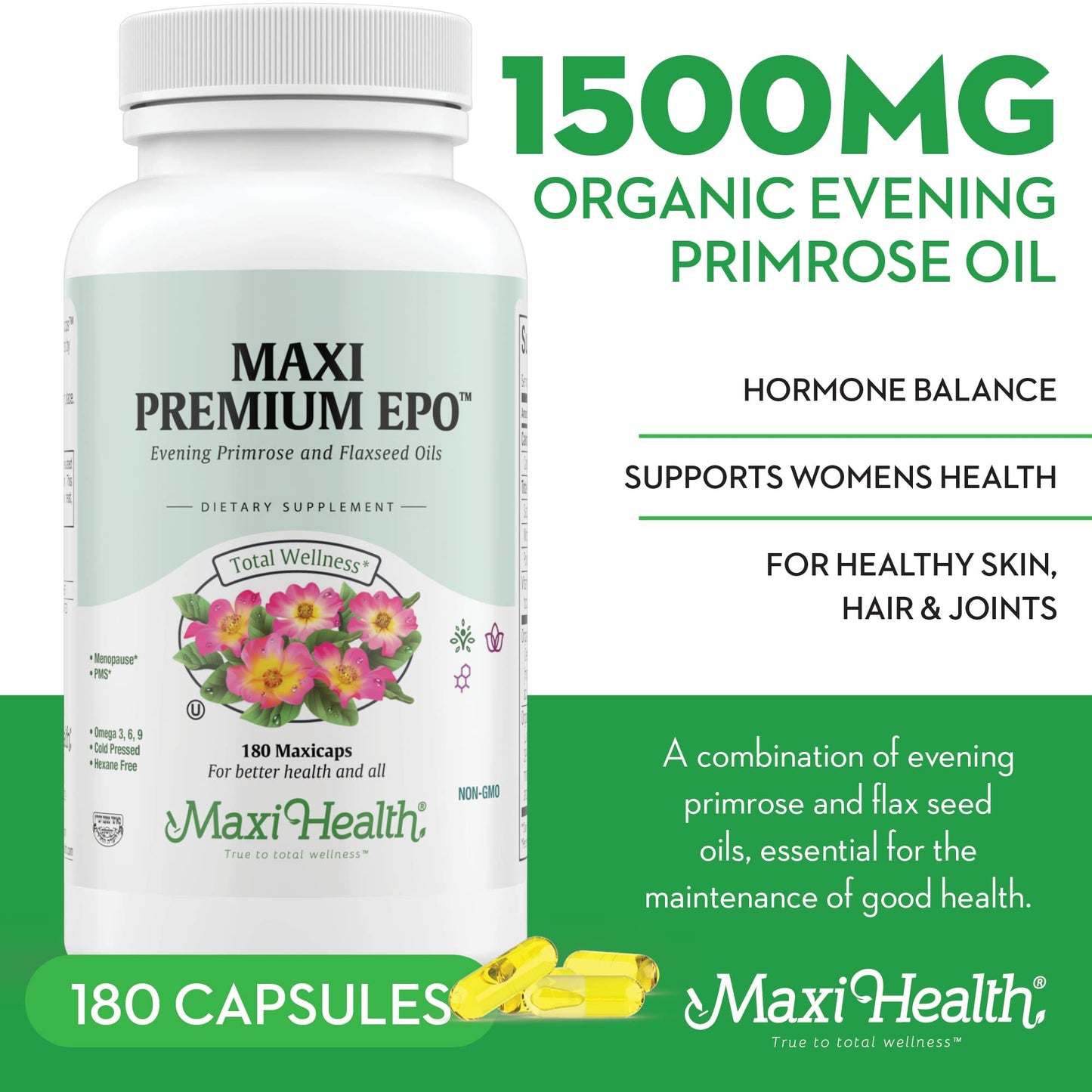 Maxi Health Organic Evening Primrose Oil Softgel 180 Count