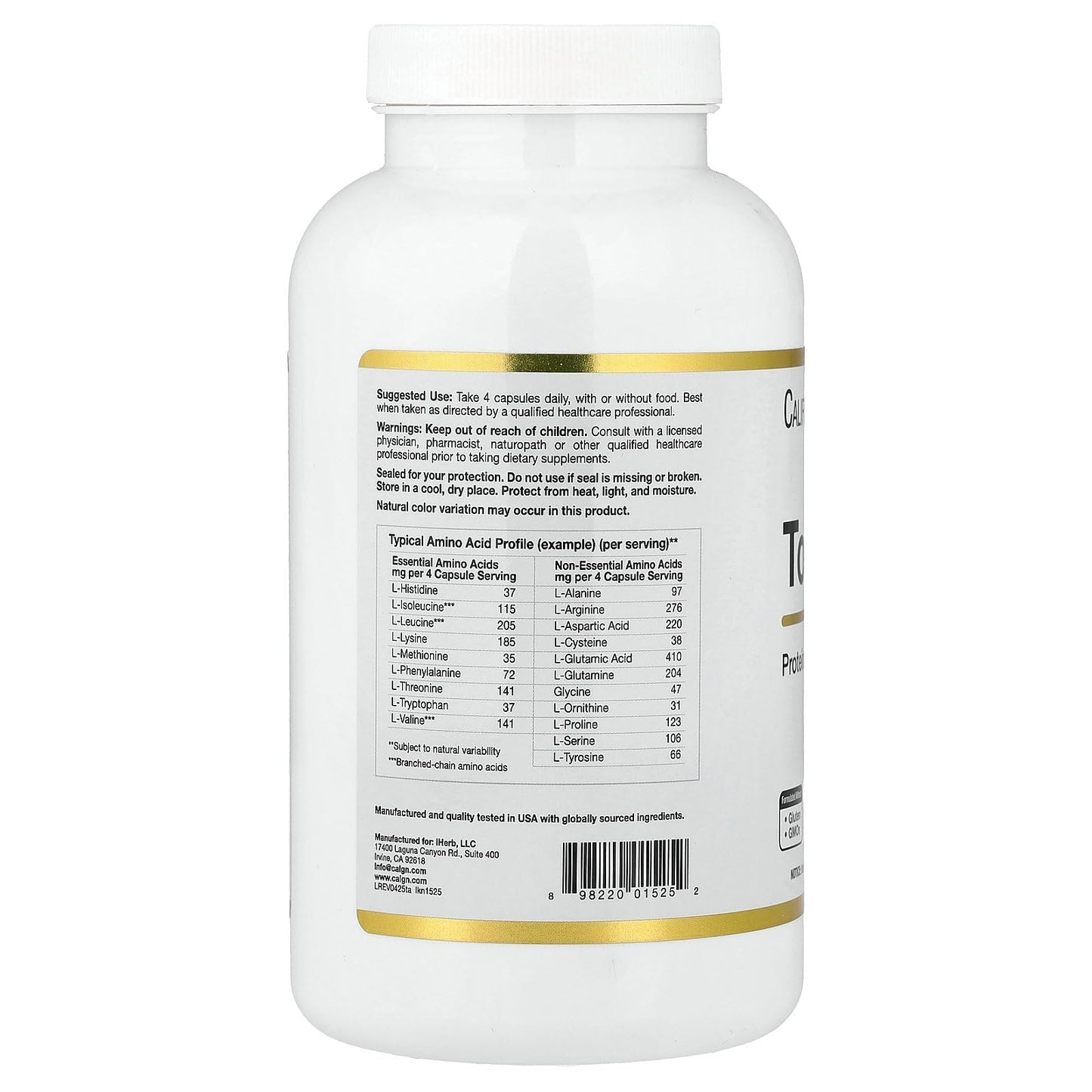 Lake Avenue California Gold Nutrition Total Amino with Vitamin B-6, and 20 Amino Acid Blend Capsules 240