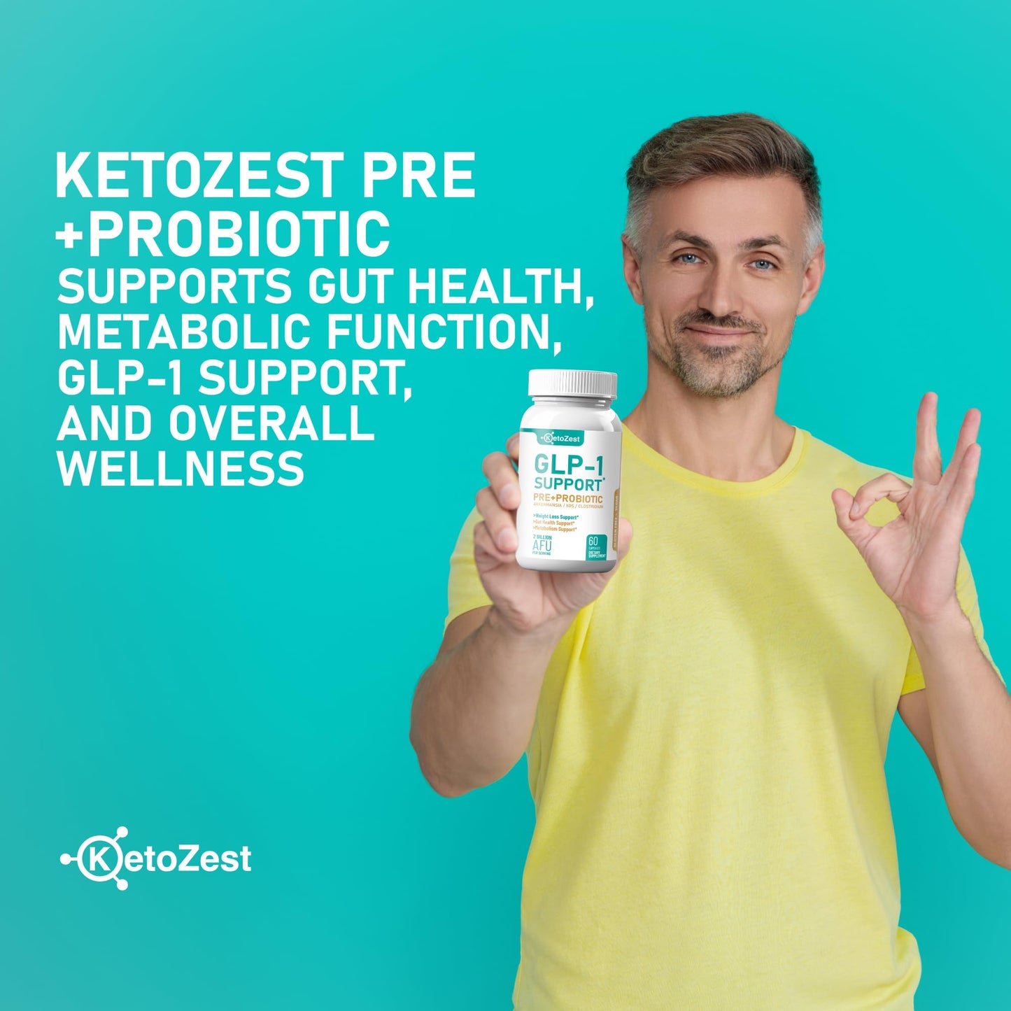 KetoZest GLP-1 Support Weight Loss Probiotic Prebiotic Supplement Capsule 60 Count