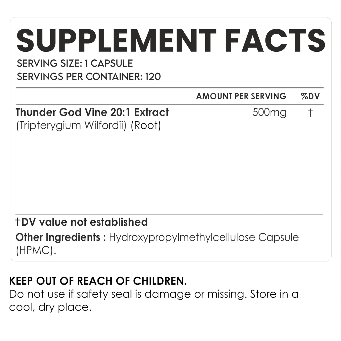 AMALTH Thunder God Vine Root 20:1 Tripterygium Wilfordii Herbal Supplement Capsules 120 Capsules