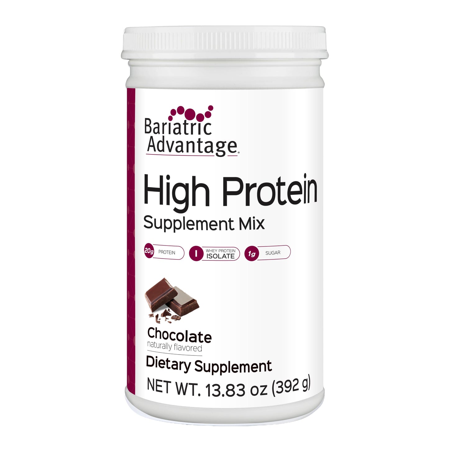 Bariatric Advantage High Protein Supplement Mix Whey Protein Isolate Powder, 13.83 oz, Chocolate