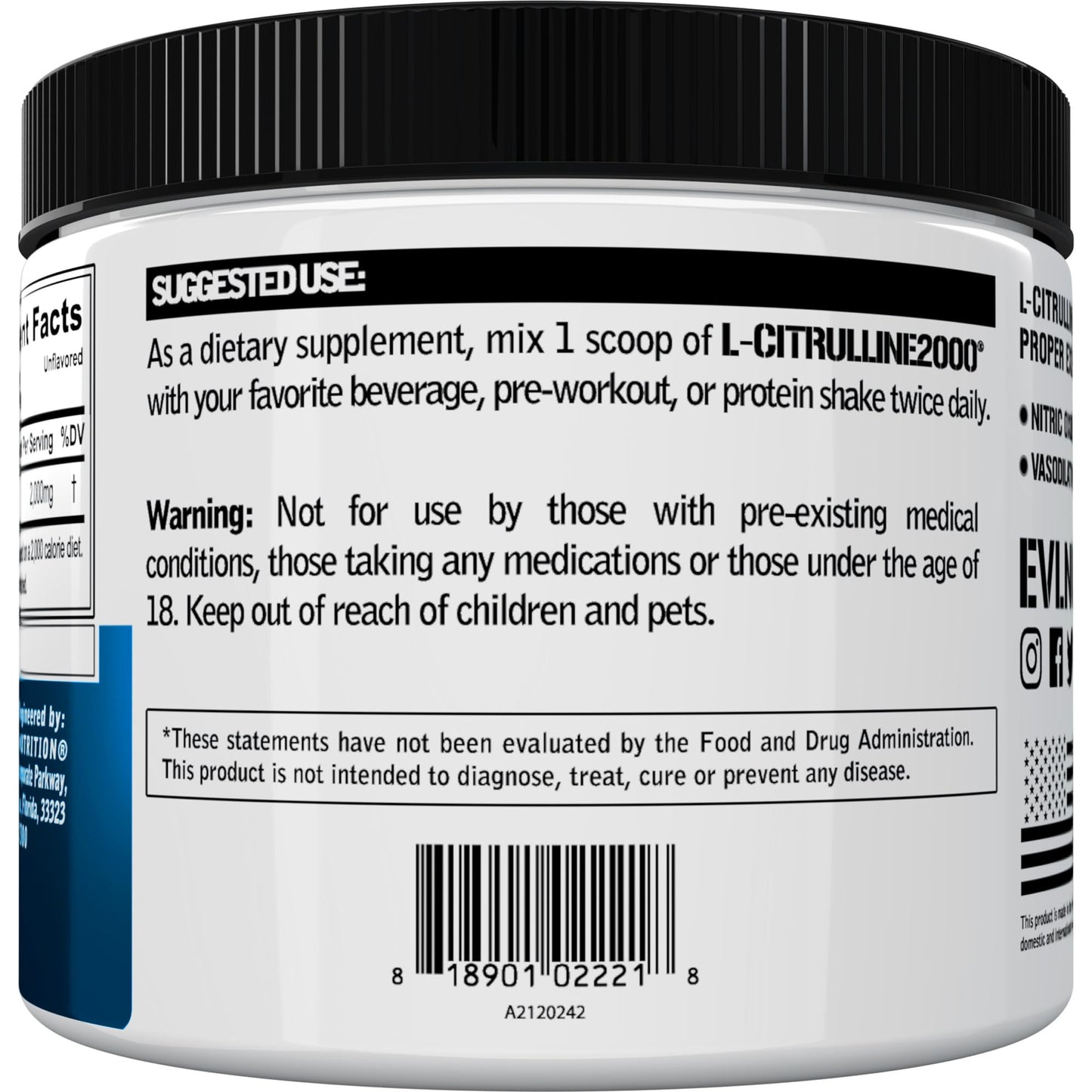 Evlution L-Citrulline2000 Nitric Oxide Pre Workout Powder 7.05 Ounce