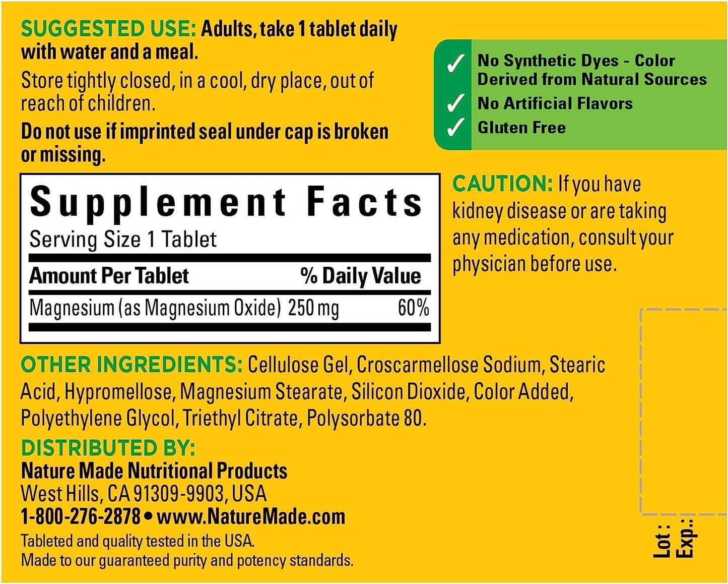 Nature Made Magnesium Oxide 250 mg Tablets, 200 Tablets