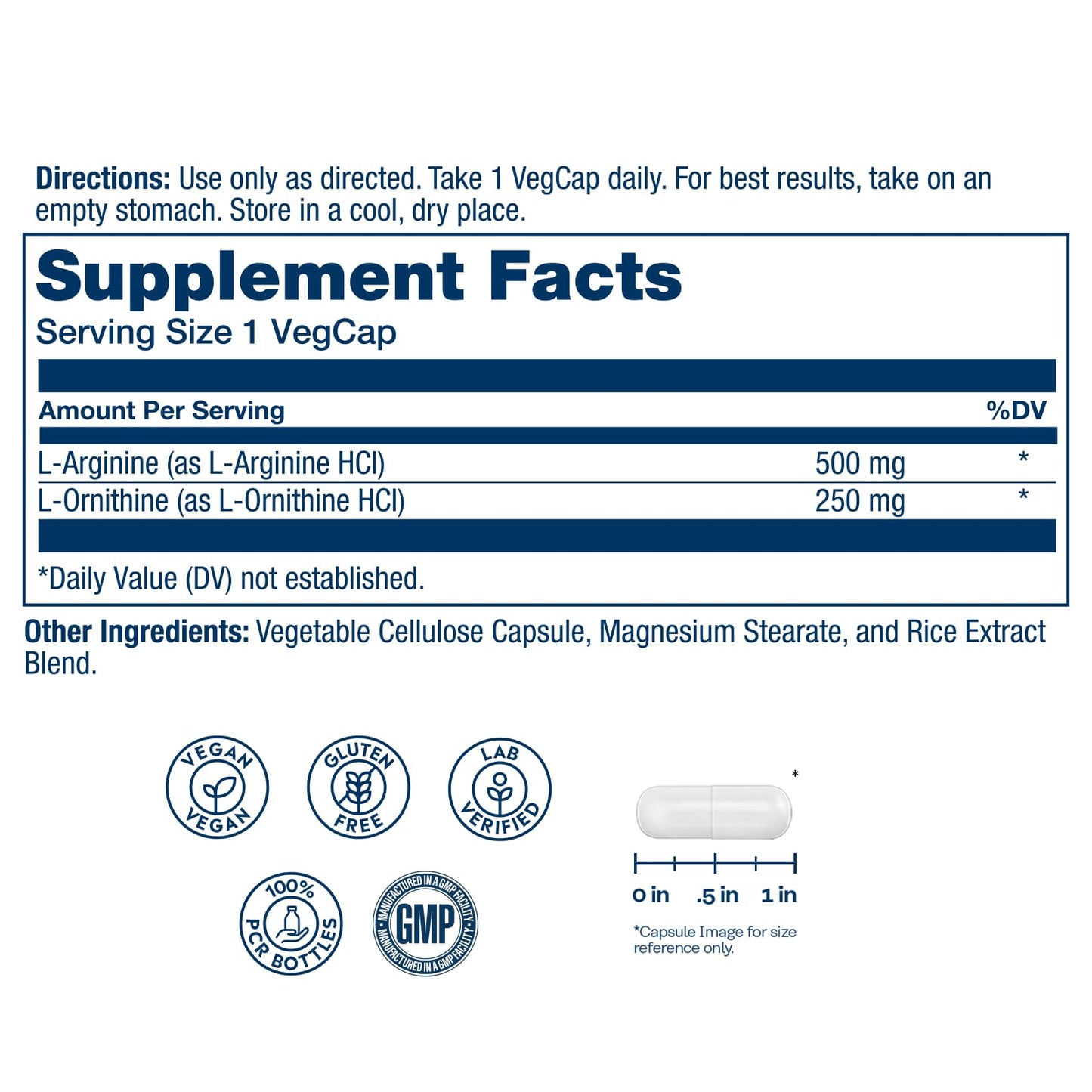 SOLARAY L Arginine L Ornithine 750mg Amino Acids Supplement, Capsule, 50 Capsules