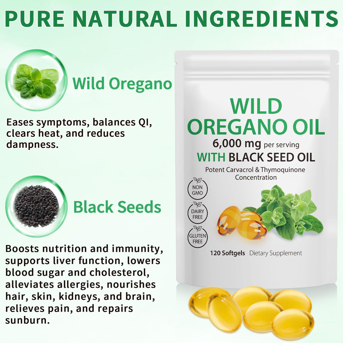 APCKFLEE Oil of Oregano Softgels 6000mg Capsule 120 Count