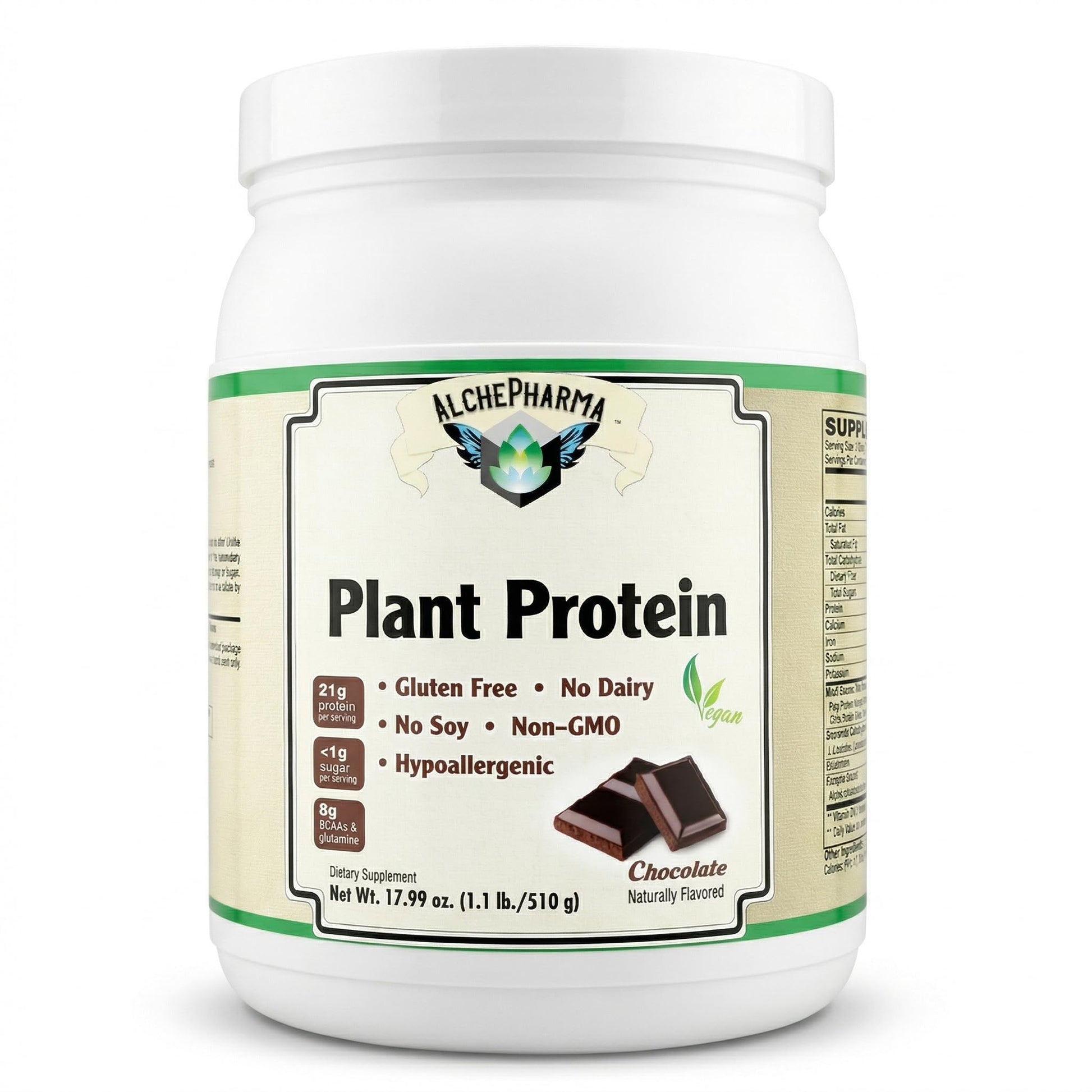 AlchePharma Plant Protein (Premium Blend) Protein Powder, Chocolate, 17.99 oz