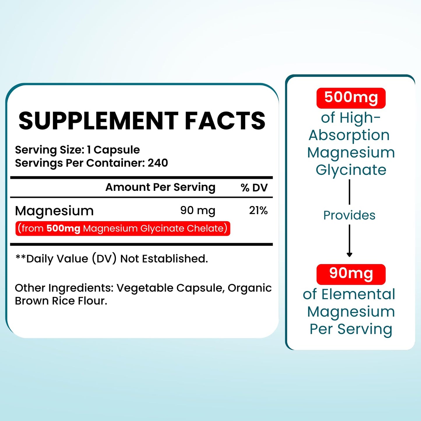 VITBOOST Magnesium Glycinate 500mg Chelate Capsules, 240 Count