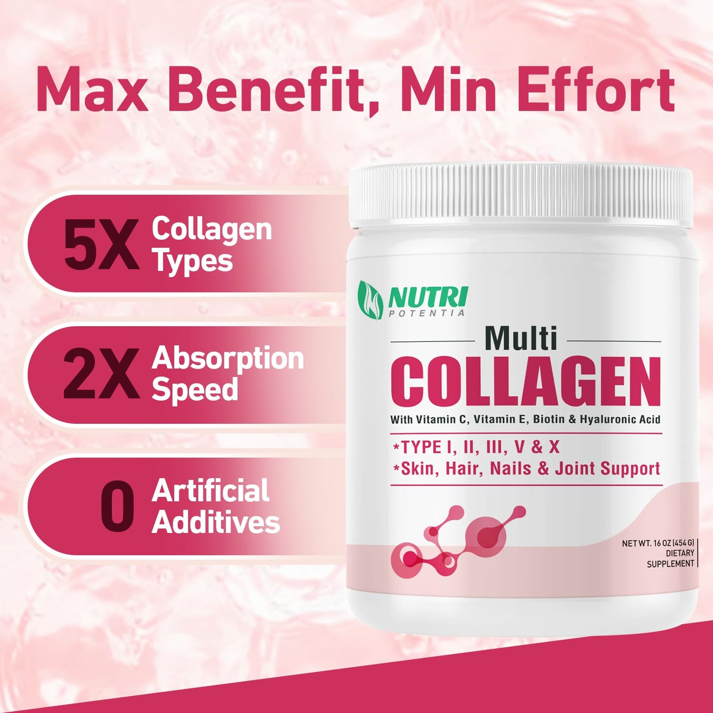 NUTRI POTENTIA Multi Collagen Peptides Powder, 16 oz