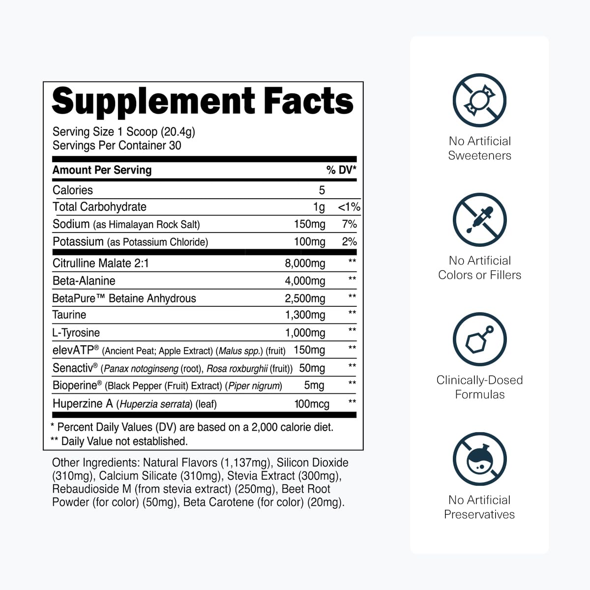 Transparent Labs Stim-Free Pre-Workout Powder 30 Servings