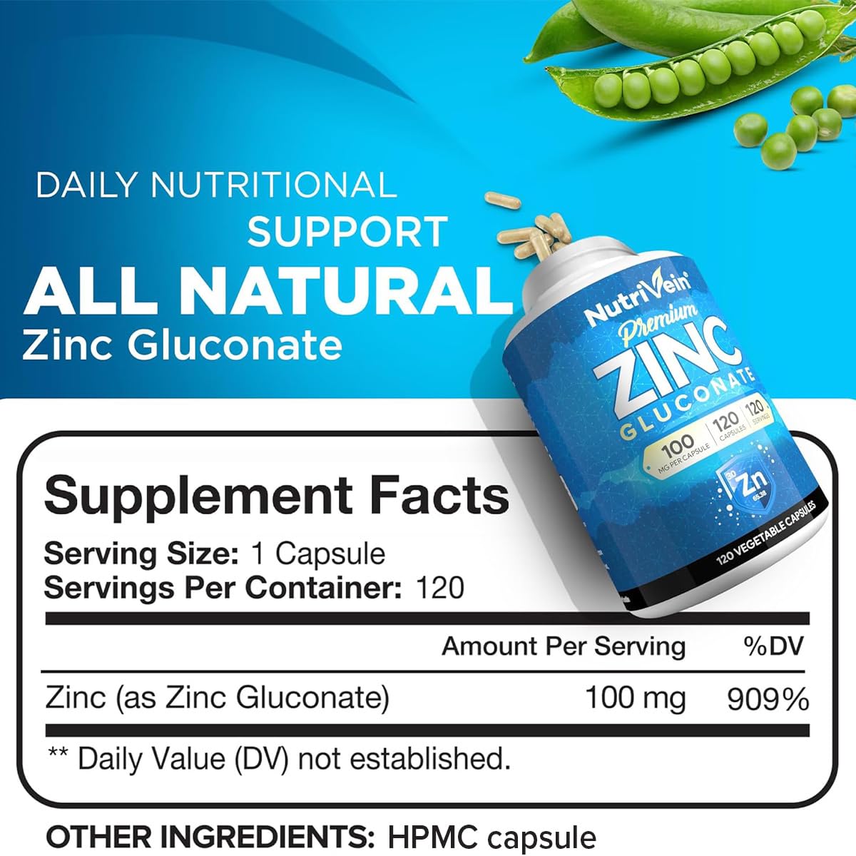 Nutrivein Zinc Gluconate 100mg Capsule, 120 Capsules