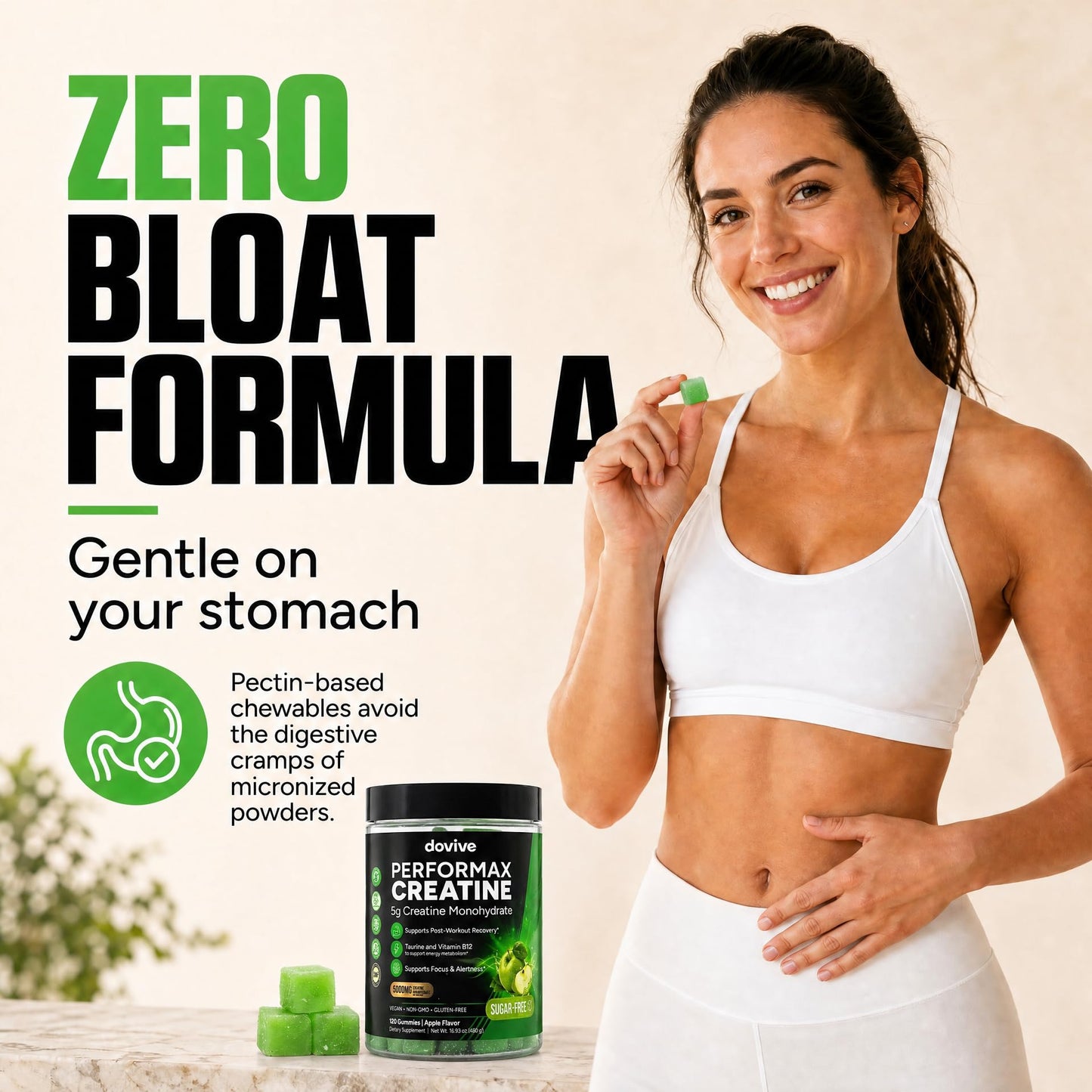 DOVIVE Creatine Monohydrate 5000mg Green Apple Gummy, 120 Count