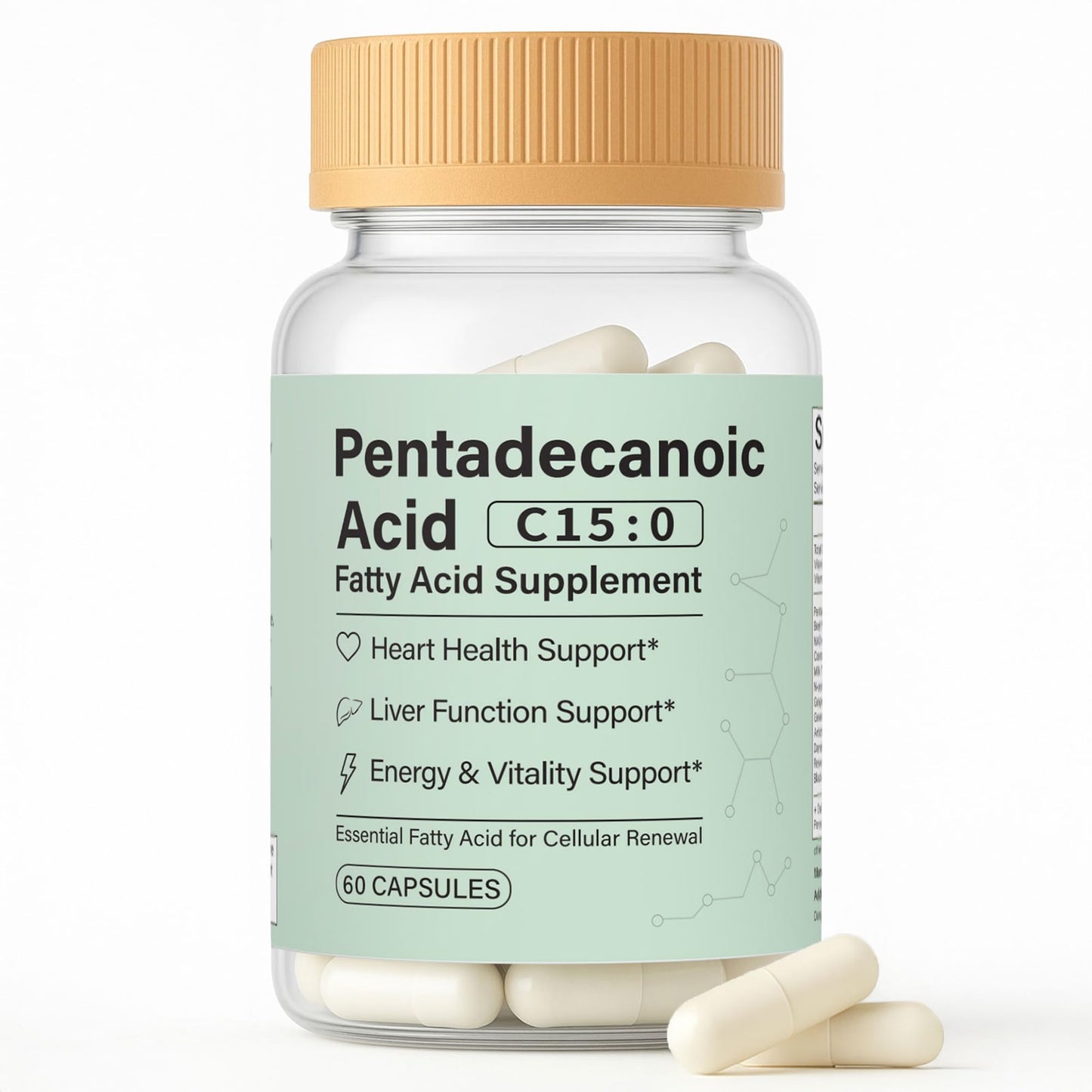 minyang Pentadecanoic Acid Capsule, C15:0 Fatty Acid Supplement for Healthy Aging, Cellular & Membrane Support, Daily Wellness Formula for Adults, 60 Count