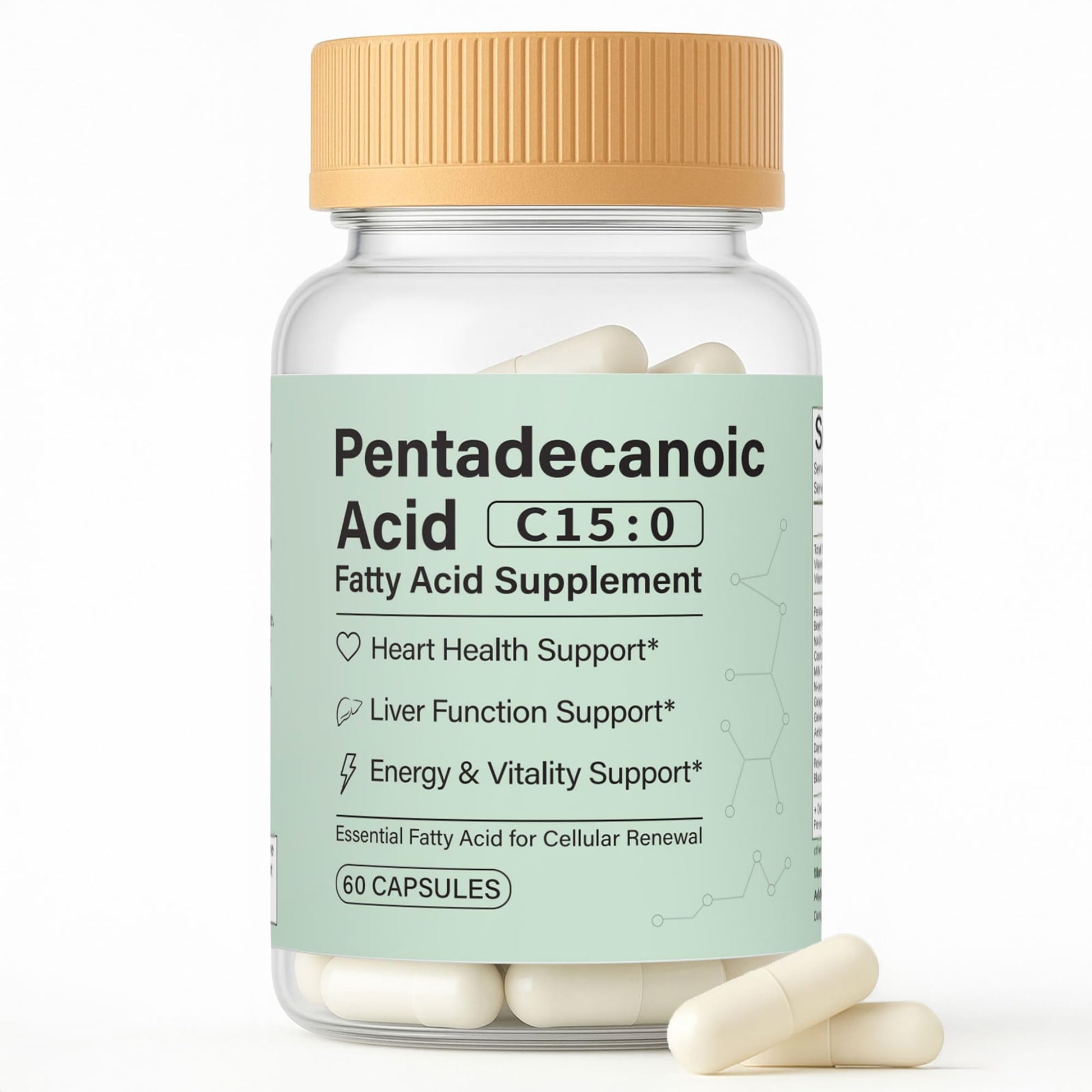 minyang Pentadecanoic Acid Capsule, C15:0 Fatty Acid Supplement for Healthy Aging, Cellular & Membrane Support, Daily Wellness Formula for Adults, 60 Count