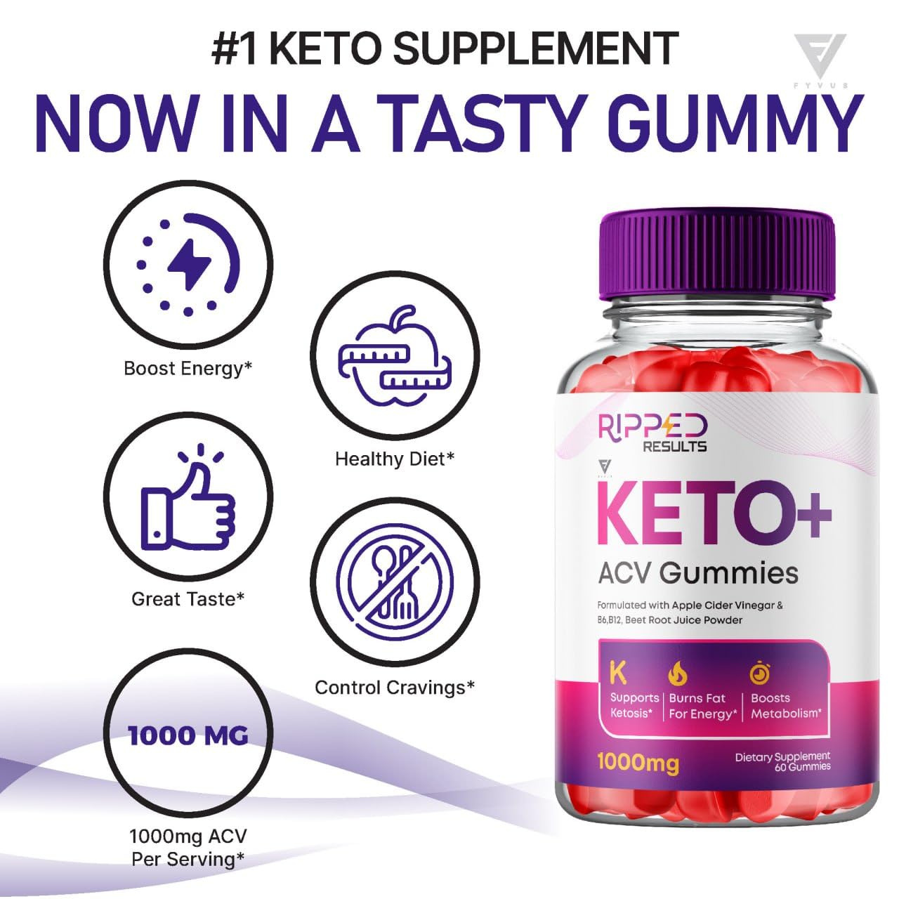Fyvus Ripped Results Keto ACV Gummies, 120 Gummies