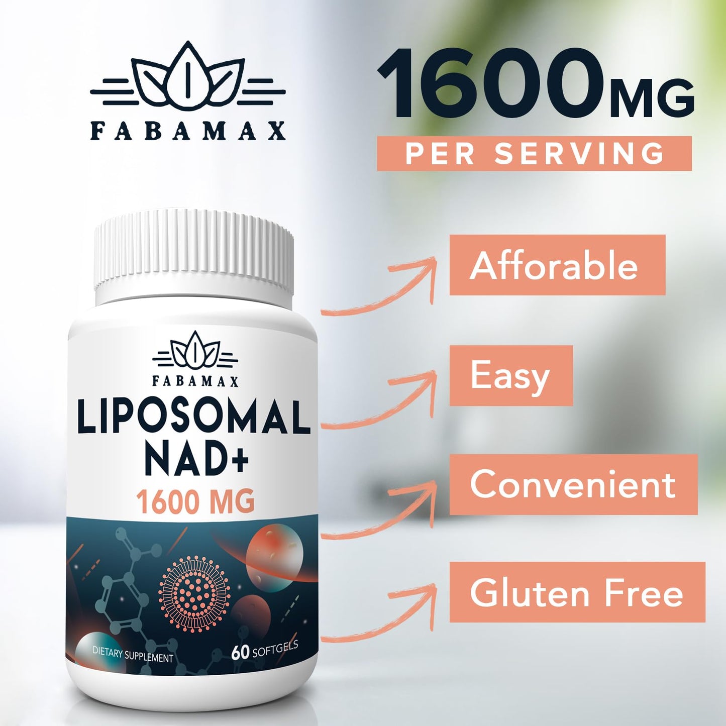 Fabamax Liposomal NAD+ Supplement 1600 mg, 60 Softgels