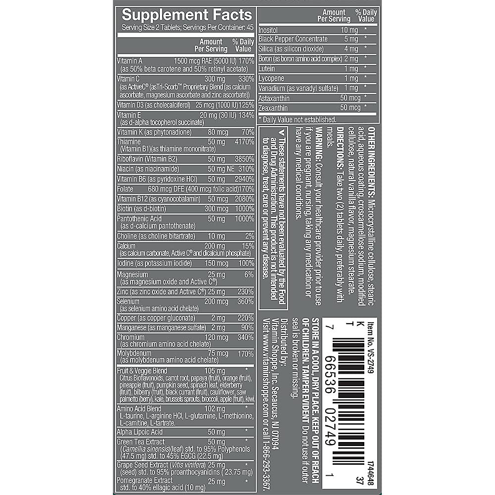 The Vitamin Shoppe Ultimate Man Multivitamin - High Potency Daily Multi with Energy Blend, Complete Nutrition for Men 90 Tablets