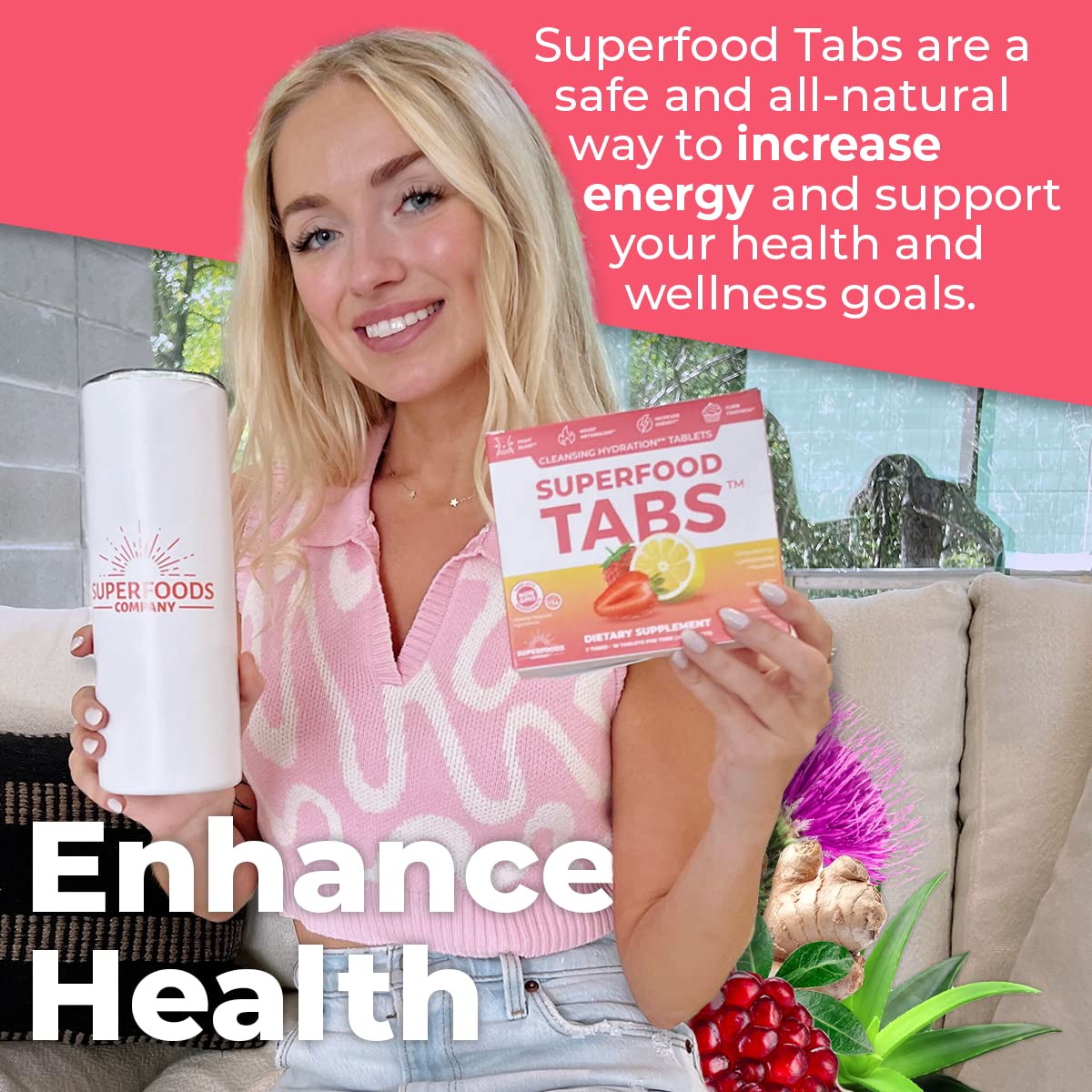 Superfood Tabs Detox Cleanse Drink Strawberry Lemonade Flavor, 30 Tablets