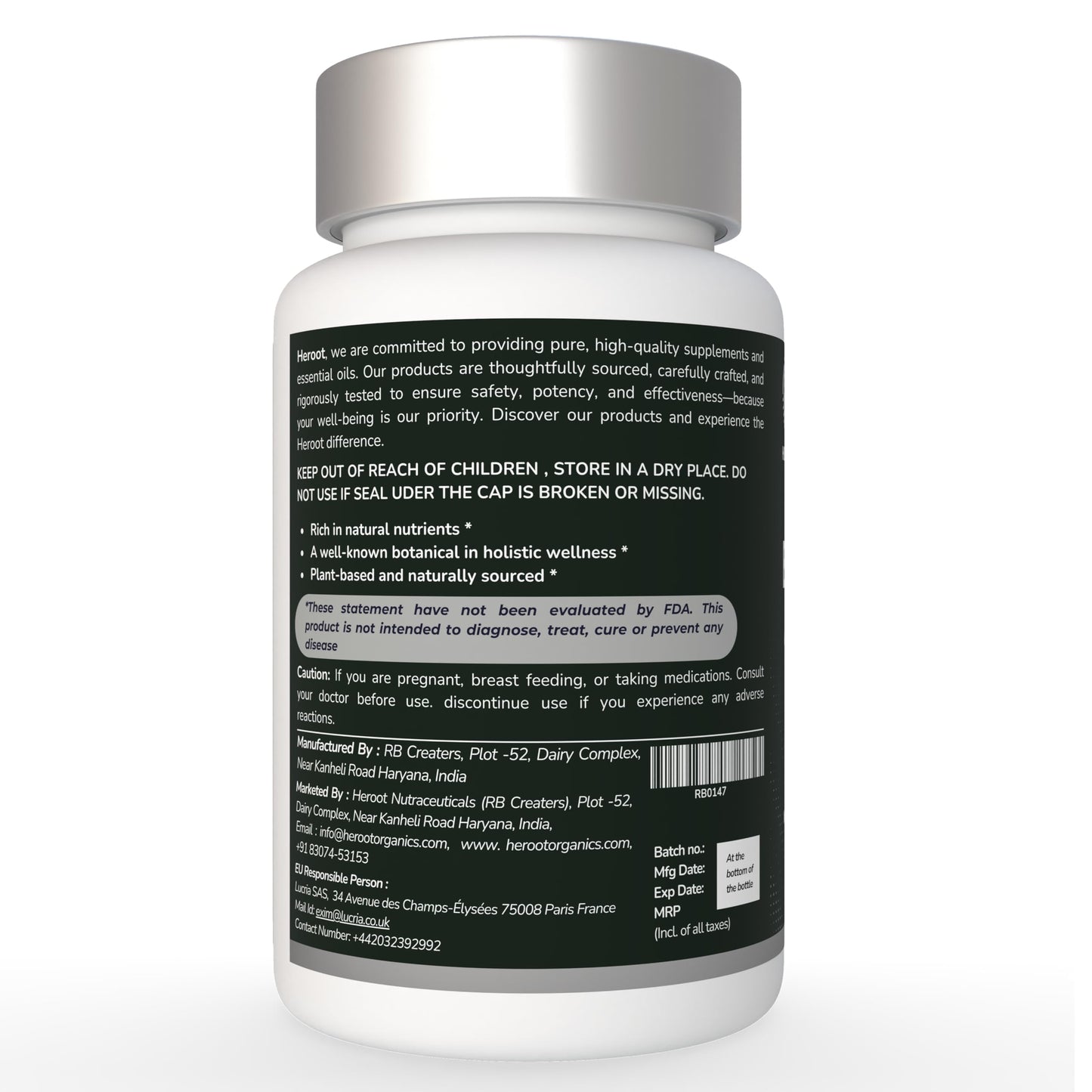 Heroot Organic Berberis Aristata 500 mg Capsule, 120 Count