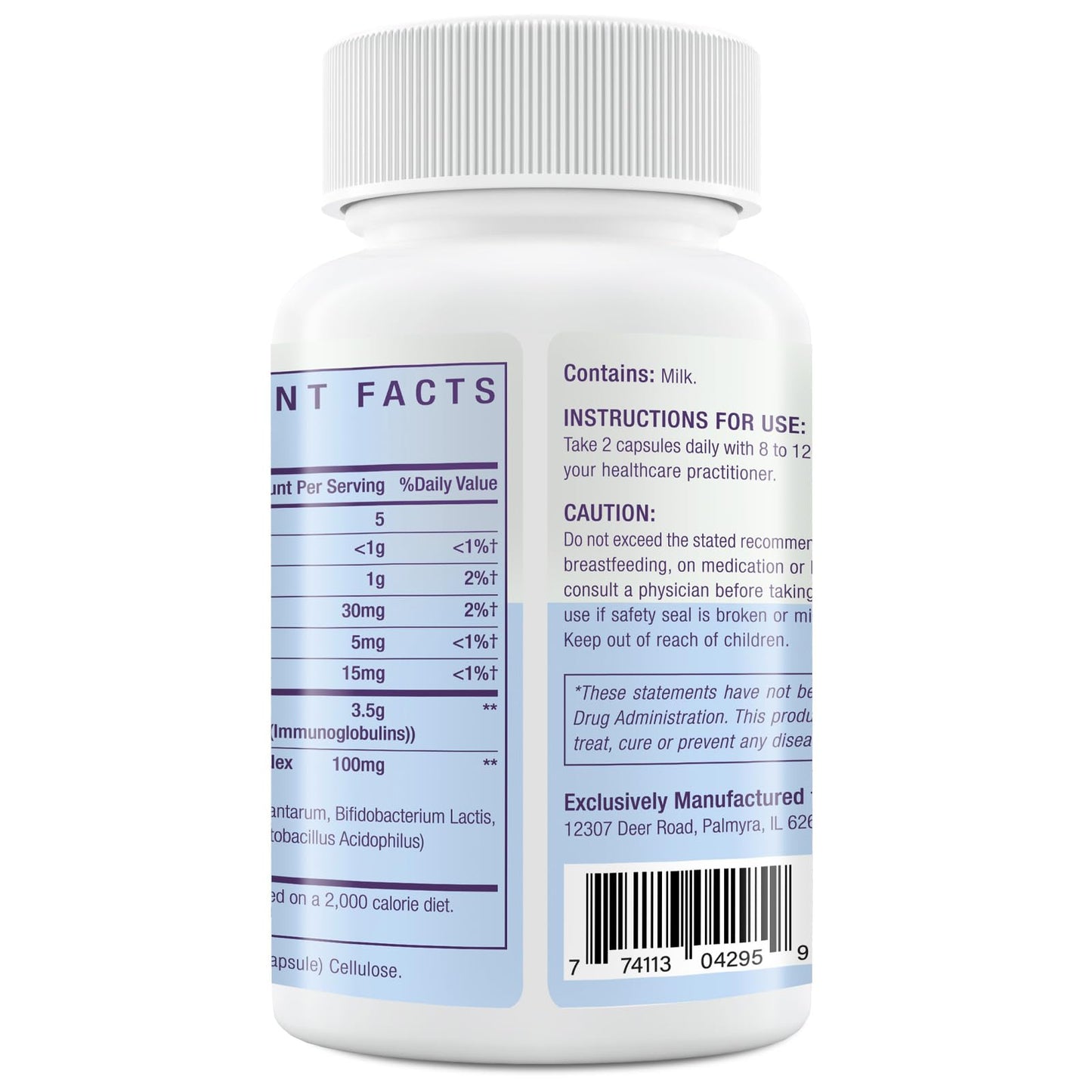 Yonrave Bovine Colostrum Capsules 1300mg, 60% IgG, 120 Capsules