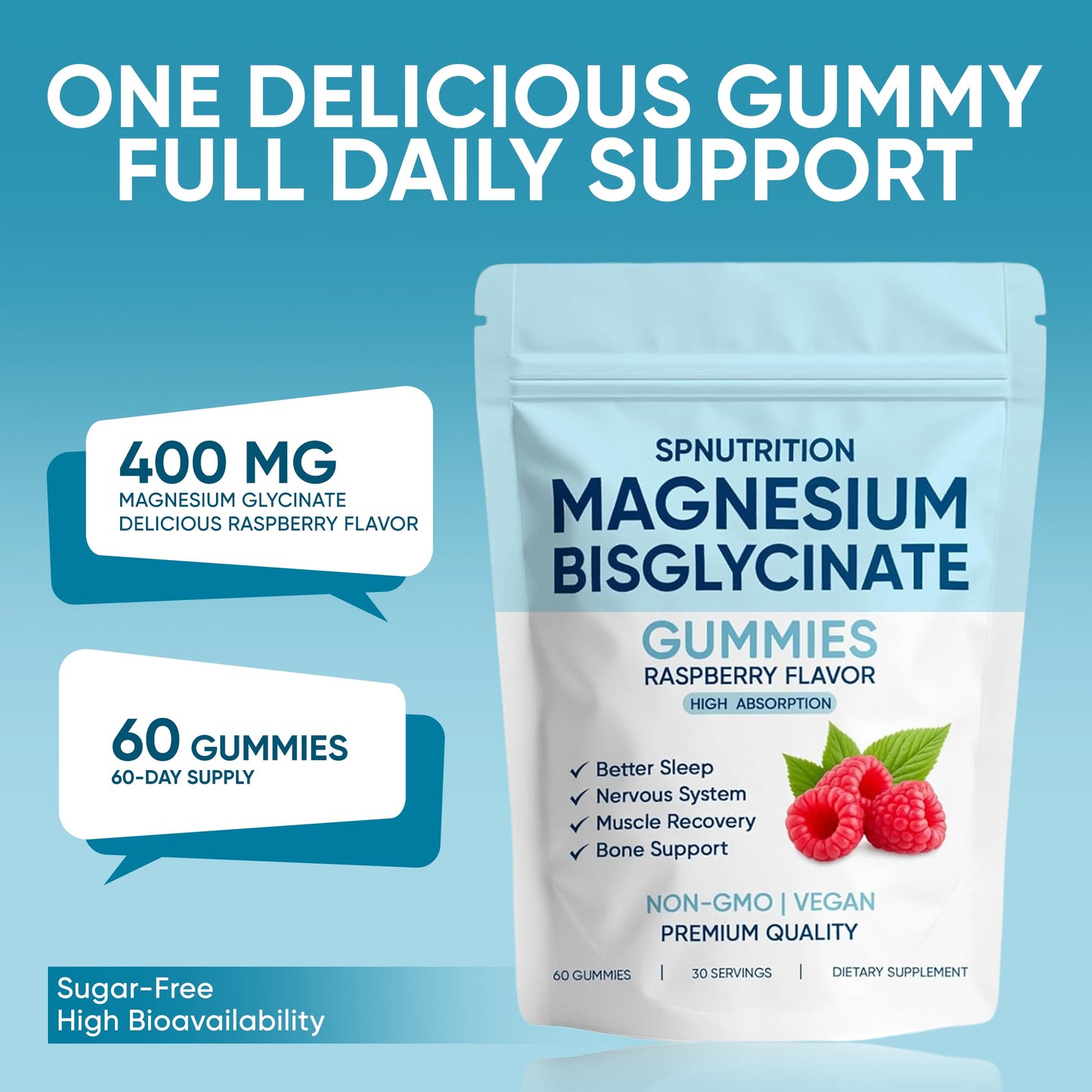 KOVGOCY Magnesium Bisglycinate Gummies, 400mg Magnesium Bisglycinate Chelate, 60 Gummies