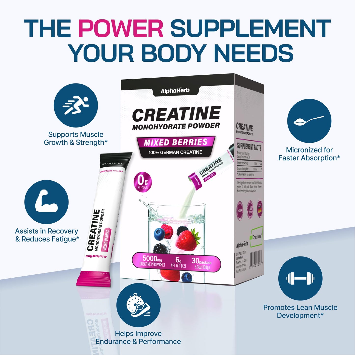 AlphaHerb Creatine Monohydrate Powder 8 Pack