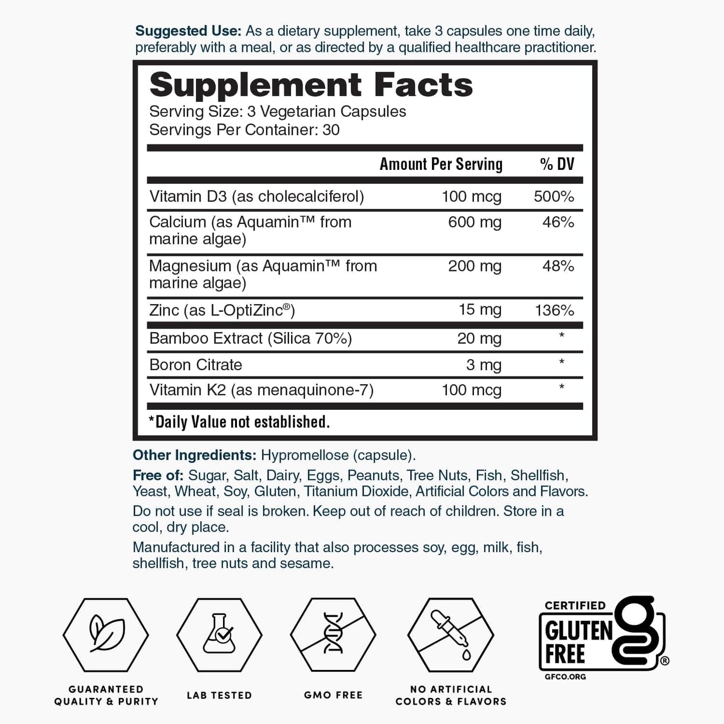 Nature's Lab Gold Vital Bones with Aquamin Plant-Based Calcium 90 Capsules