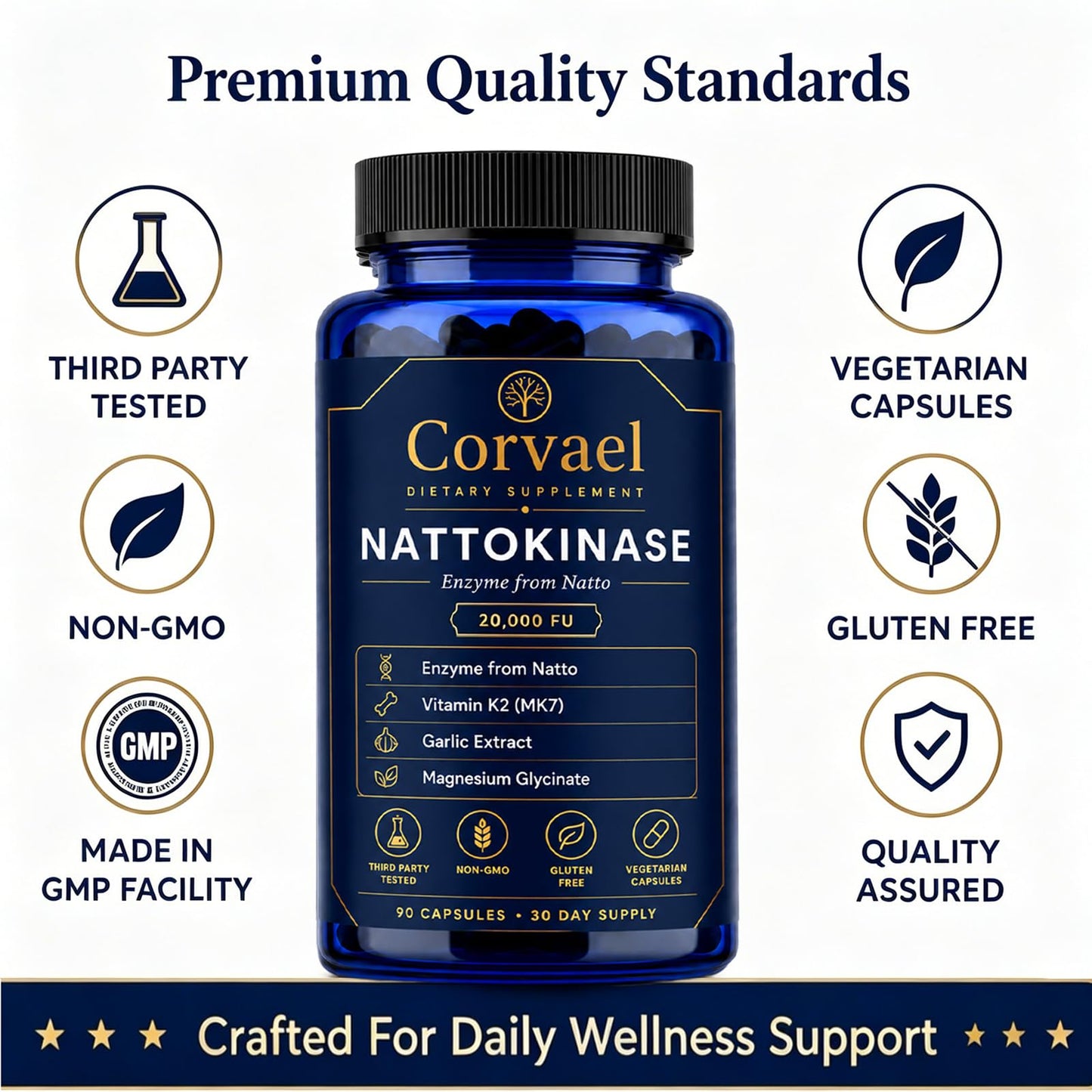 GMDPFHV Corvael Nattokinase Fibrinolytic Complex, Corvael Nattokinase 20000 FU, 91 Capsules