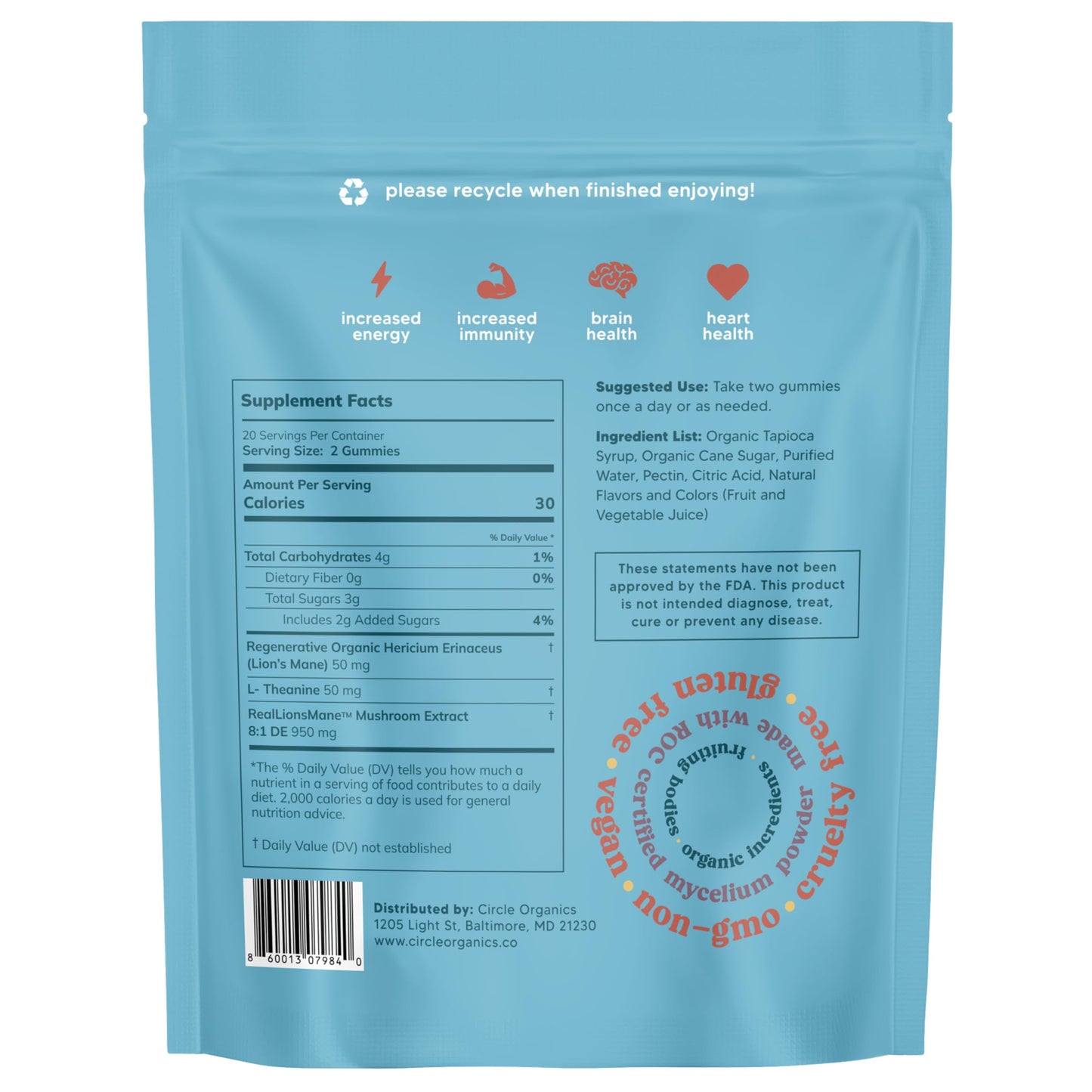 Circle Organics Focus Mushroom Gummies 40 Count