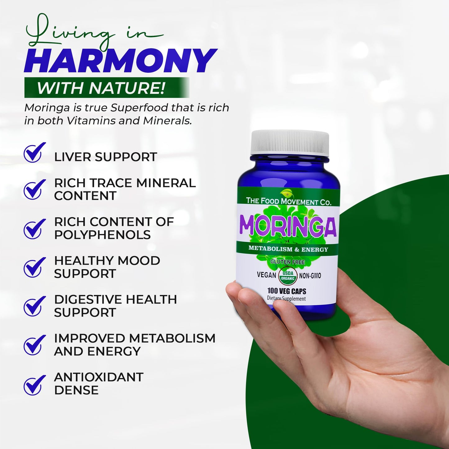 THE FOOD MOVEMENT CO. Moringa Capsule, 100 Count