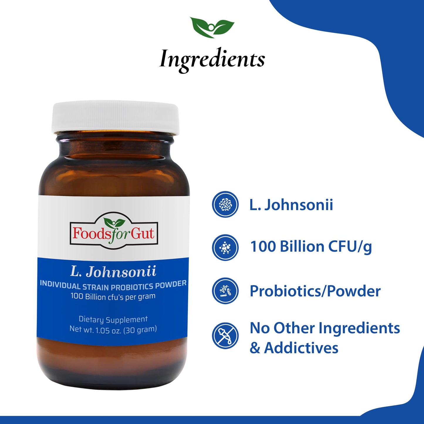 Foods For Gut Lactobacillus Johnsonii Probiotic Powder 1.05 oz