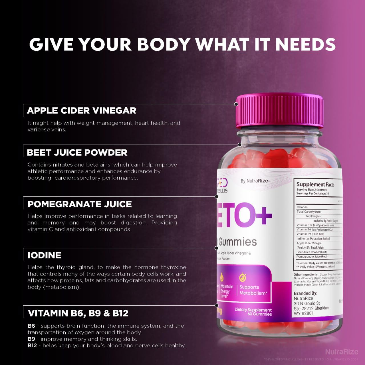 NutraRize Ripped Results Keto + ACV Gummies, 60 Gummies