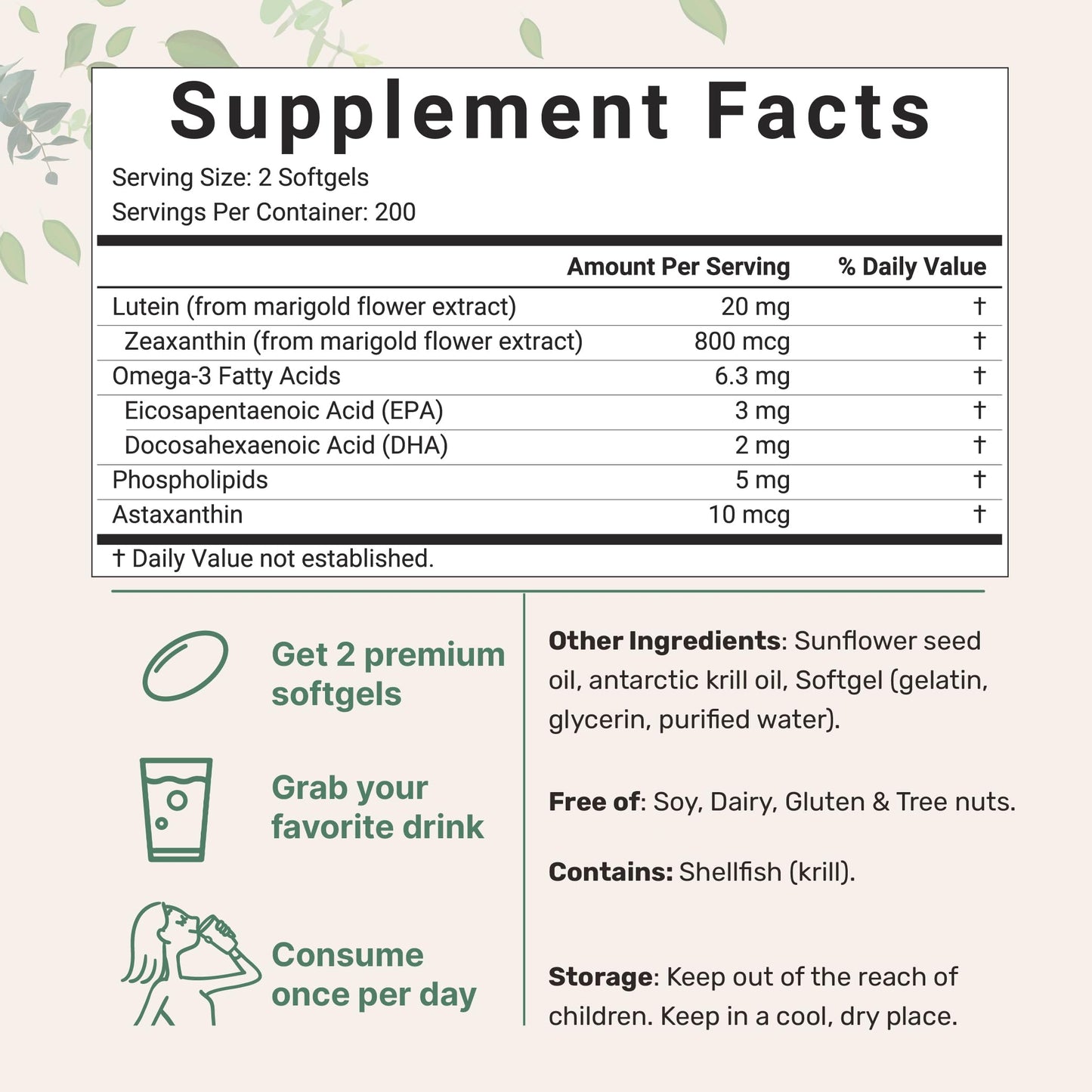 Micro Ingredients Lutein & Zeaxanthin 20mg Softgels with Astaxanthin, Omega-3s & Phospholipids, 400 Softgels