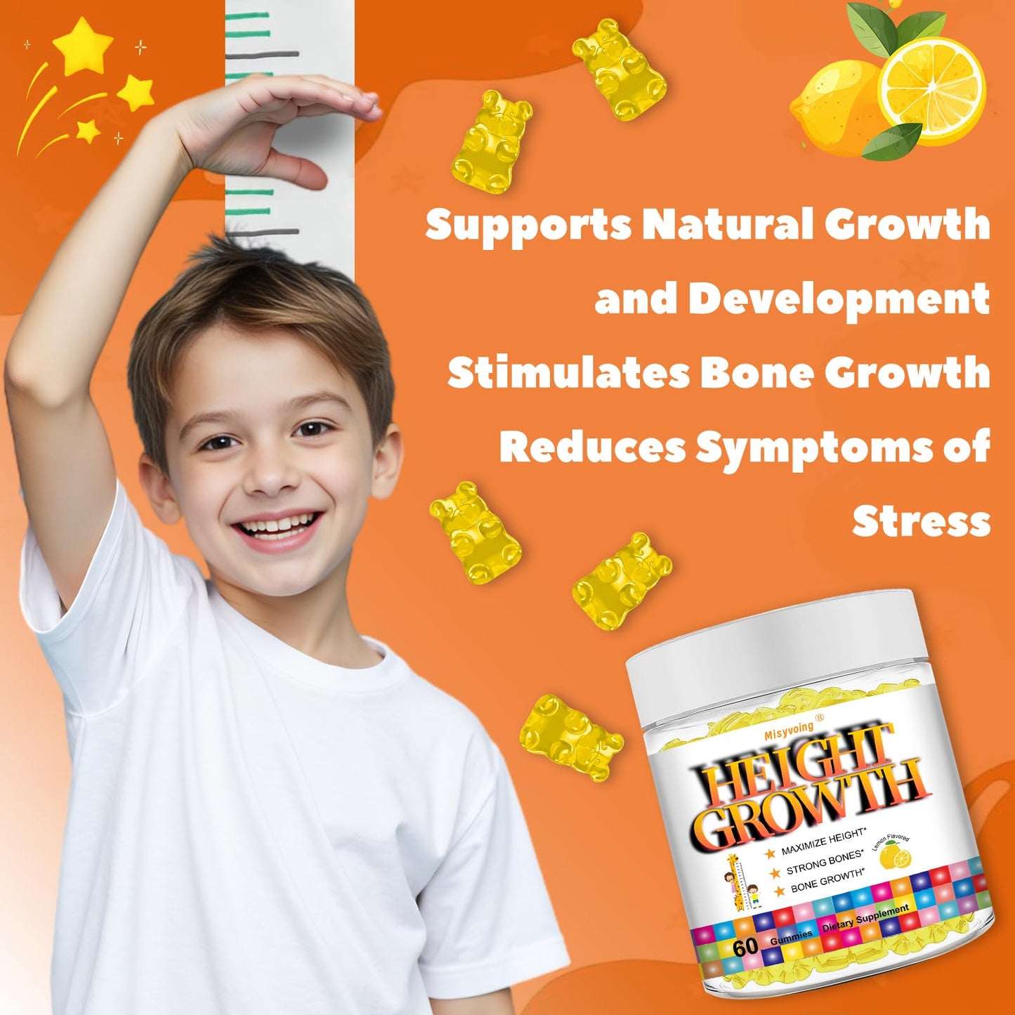 Misyvoing Height Growth Gummies for Kids & Teens Vitamins with Calcium, Magnesium, Zinc, Vitamin D3 K2, Ashwagandha, 60 Count