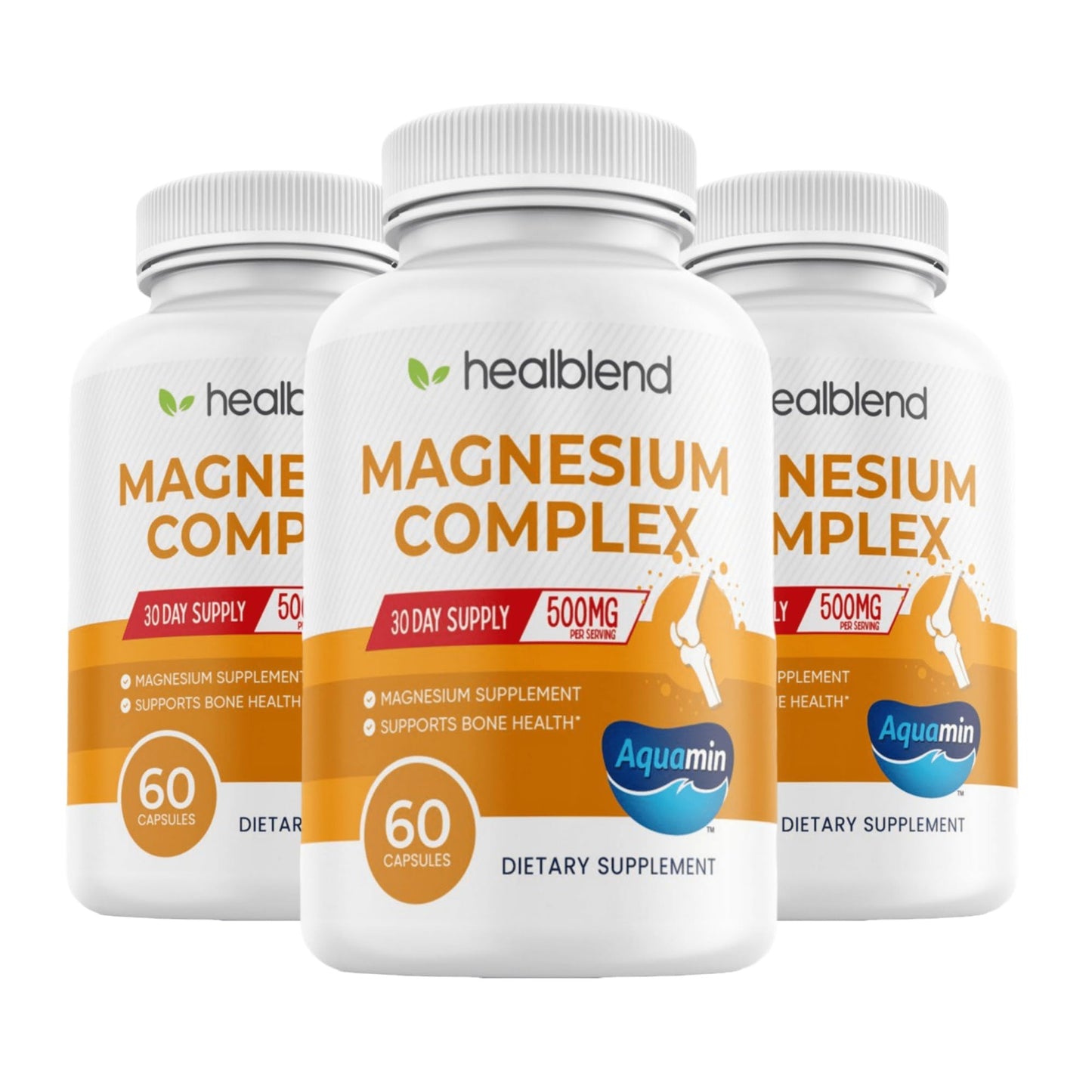 healblend Multi Magnesium Complex Supplement 500mg - 5 Active Bioavailable Forms – Hydroxide, Malate, Oxide, Citrate, Glycinate - Bone, Heart, & Muscle Support, 60 Capsules