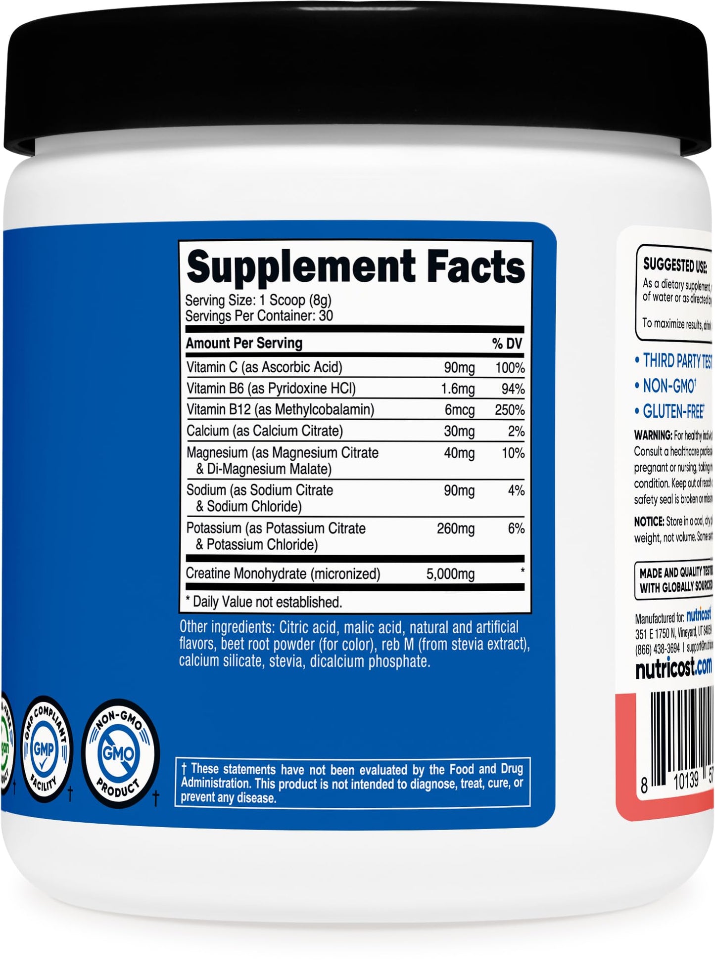 Nutricost Creatine Monohydrate + Hydration Watermelon Flavored Powder, 9 Ounces