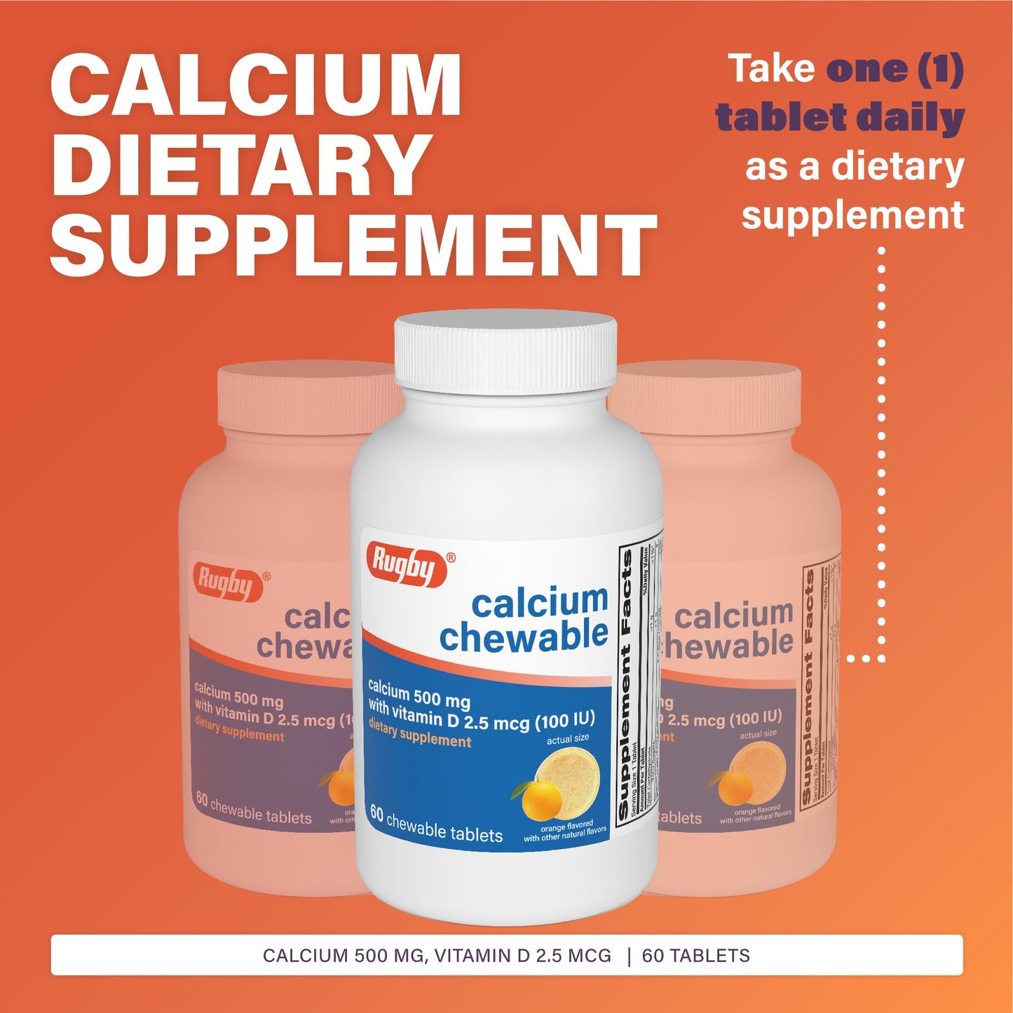 Rugby Laboratories Calcium 500mg Chewable Tablets, 60 Count