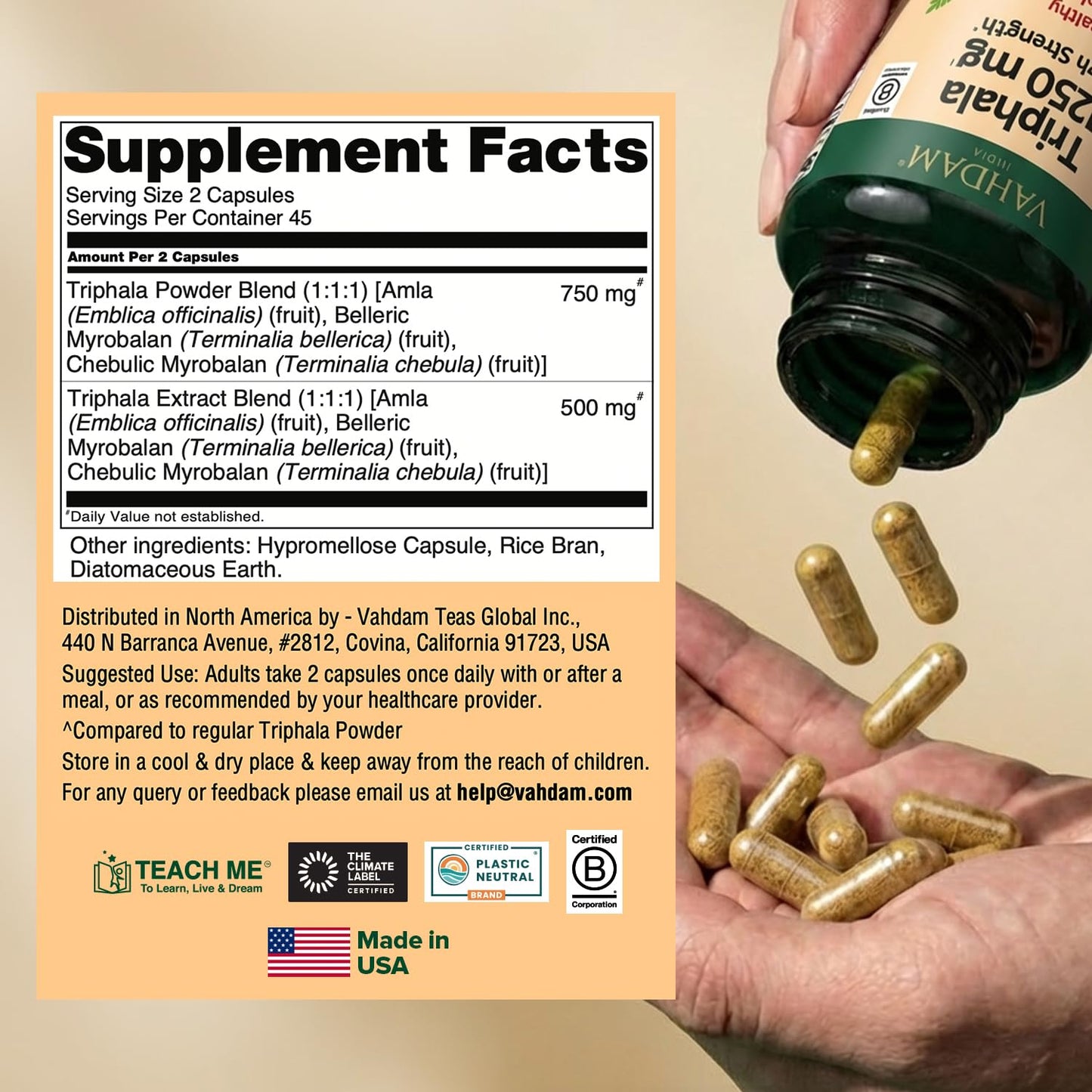 VAHDAM Triphala Capsules 1250 mg, 90 Count