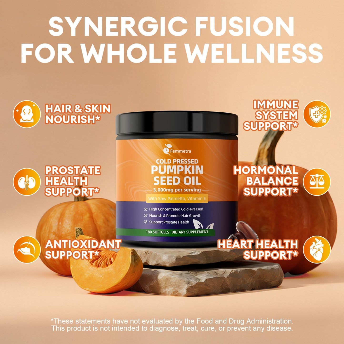 Femmetra Pumpkin Seed Oil Softgels With Saw Palmetto 180 Count