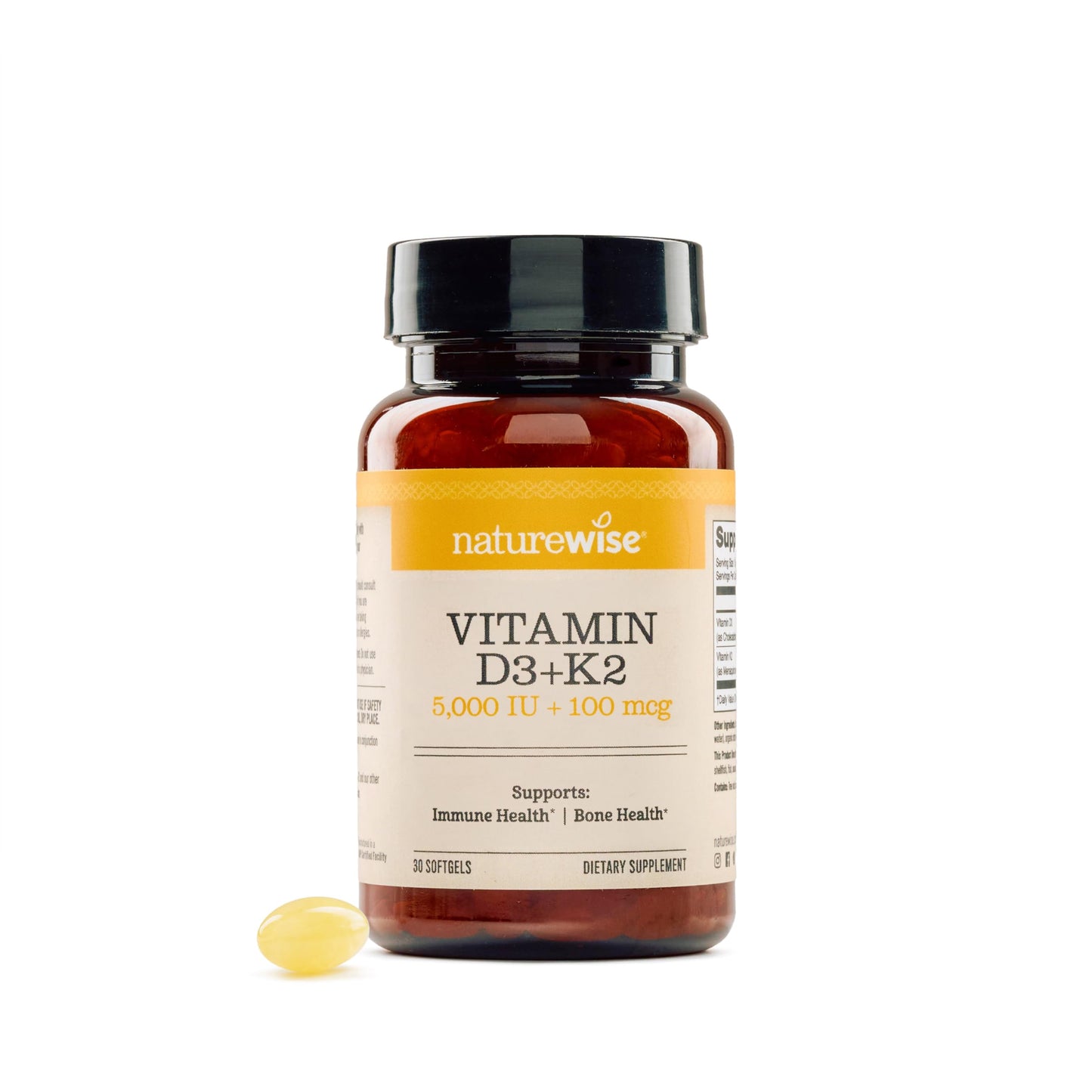NatureWise Vitamin D3 5000IU + K2 (MK7) 100mcg with Organic Extra Virgin Coconut Oil Softgels, 30 Count