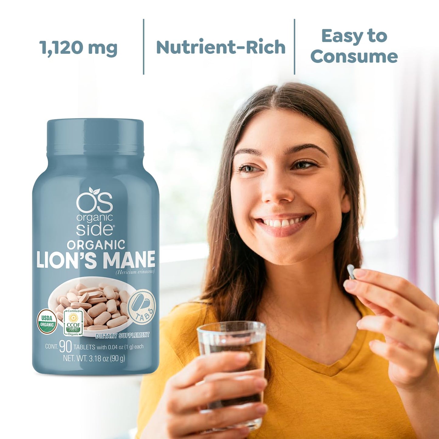 OS Organic Side Lions Manes Mane Tablets 90 Tablets