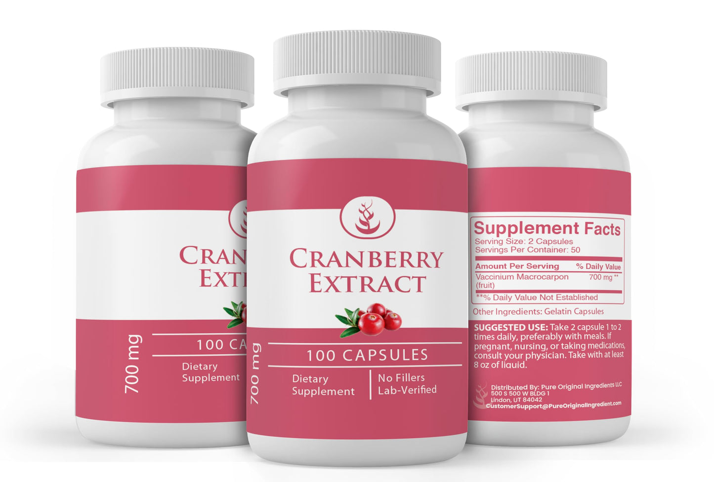 PURE ORIGINAL INGREDIENTS Cranberry Extract Capsules 100 Count