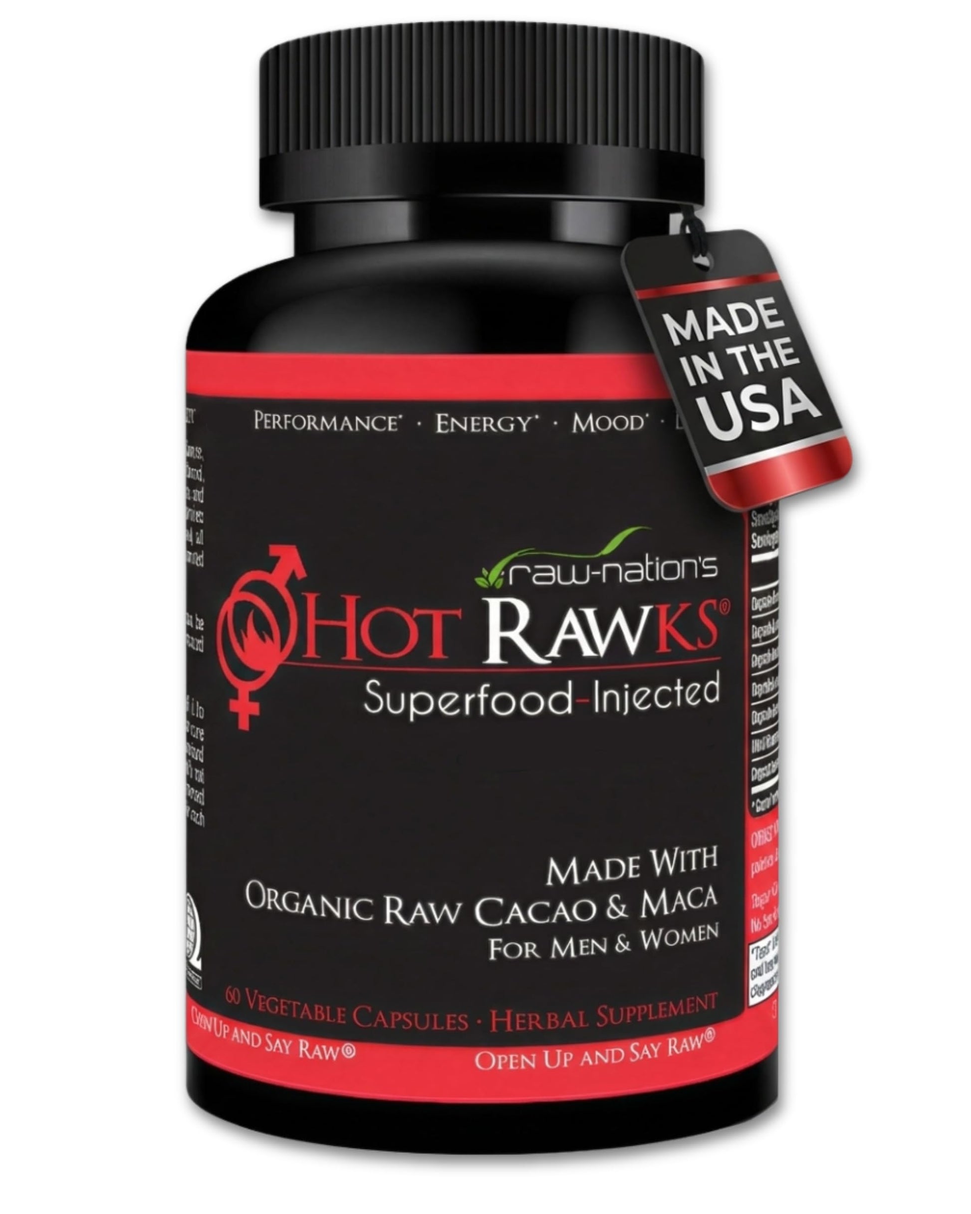 Hot Rawks RAW-NATION'S Organic Maca Root Supplement Capsules, 60 Count