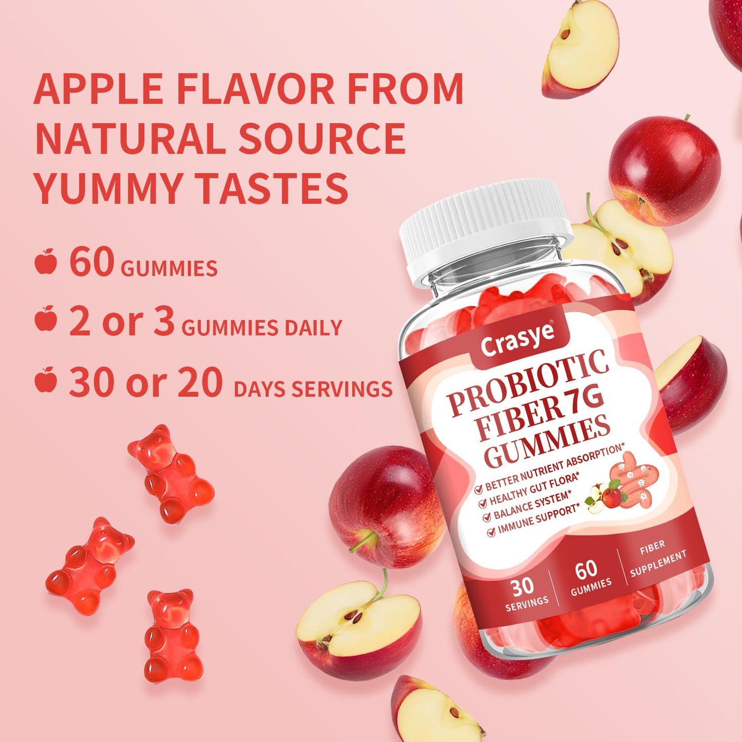Crasye Fiber Gummies for Adults 60 Gummies