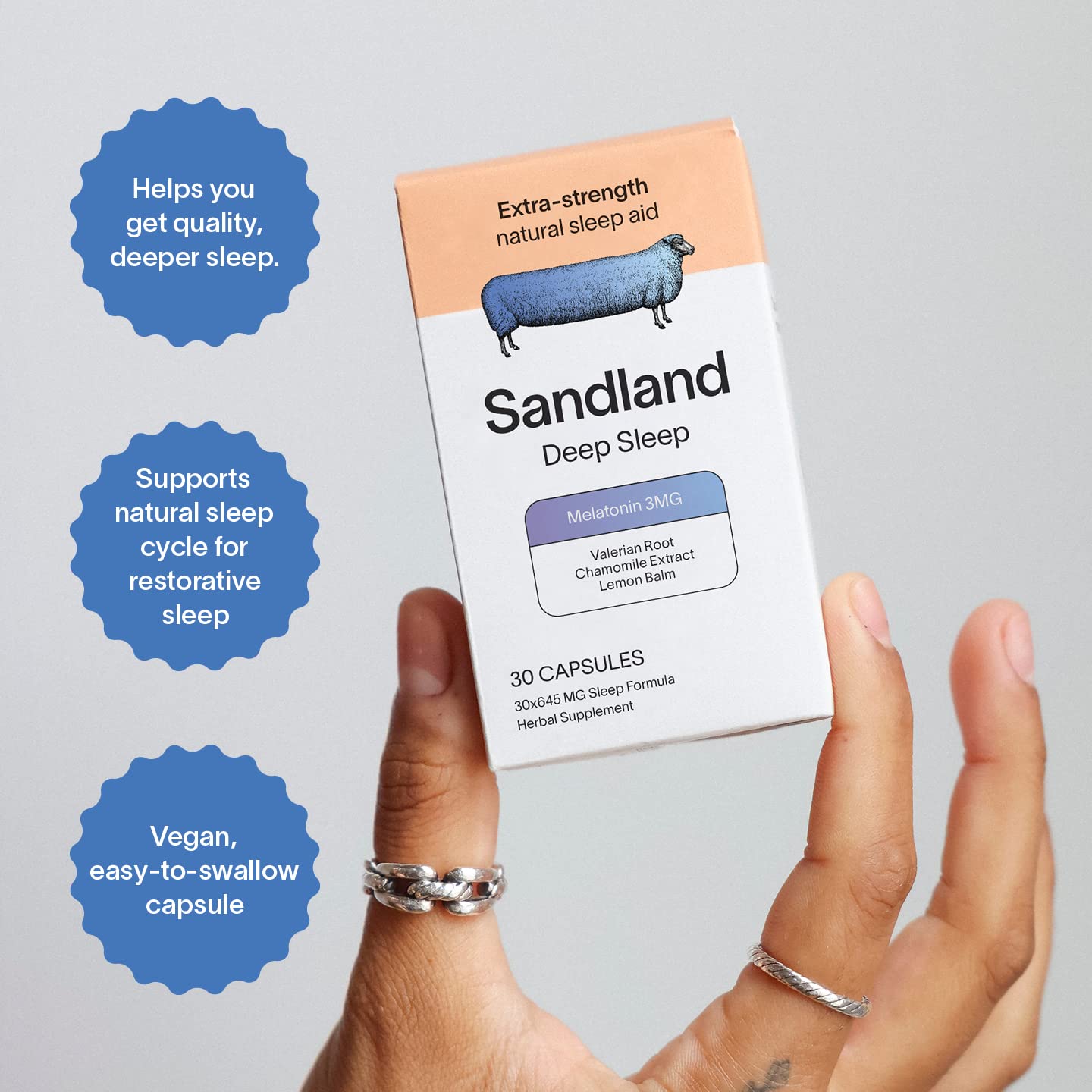 Sandland Deep Sleep with Melatonin Natural Daily Sleep Supplement Capsule, 30 Count