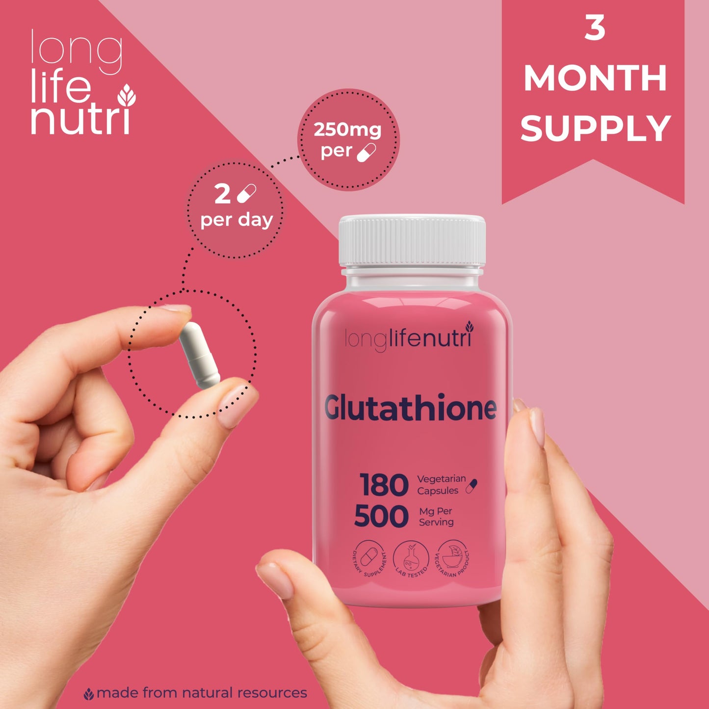 LongLifeNutri Reduced Glutathione 500mg – with White Milk Thistle and Alpha Lipoic Acid Capsules, 180 Count