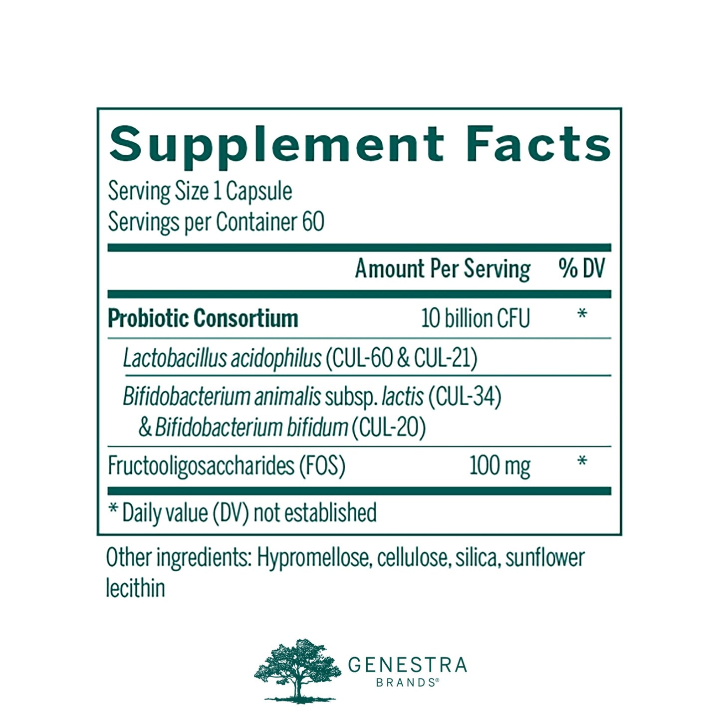 Genestra Brands HMF Forte Probiotic Supplement Four Strains of Probiotics to Promote GI Health 60 Capsules