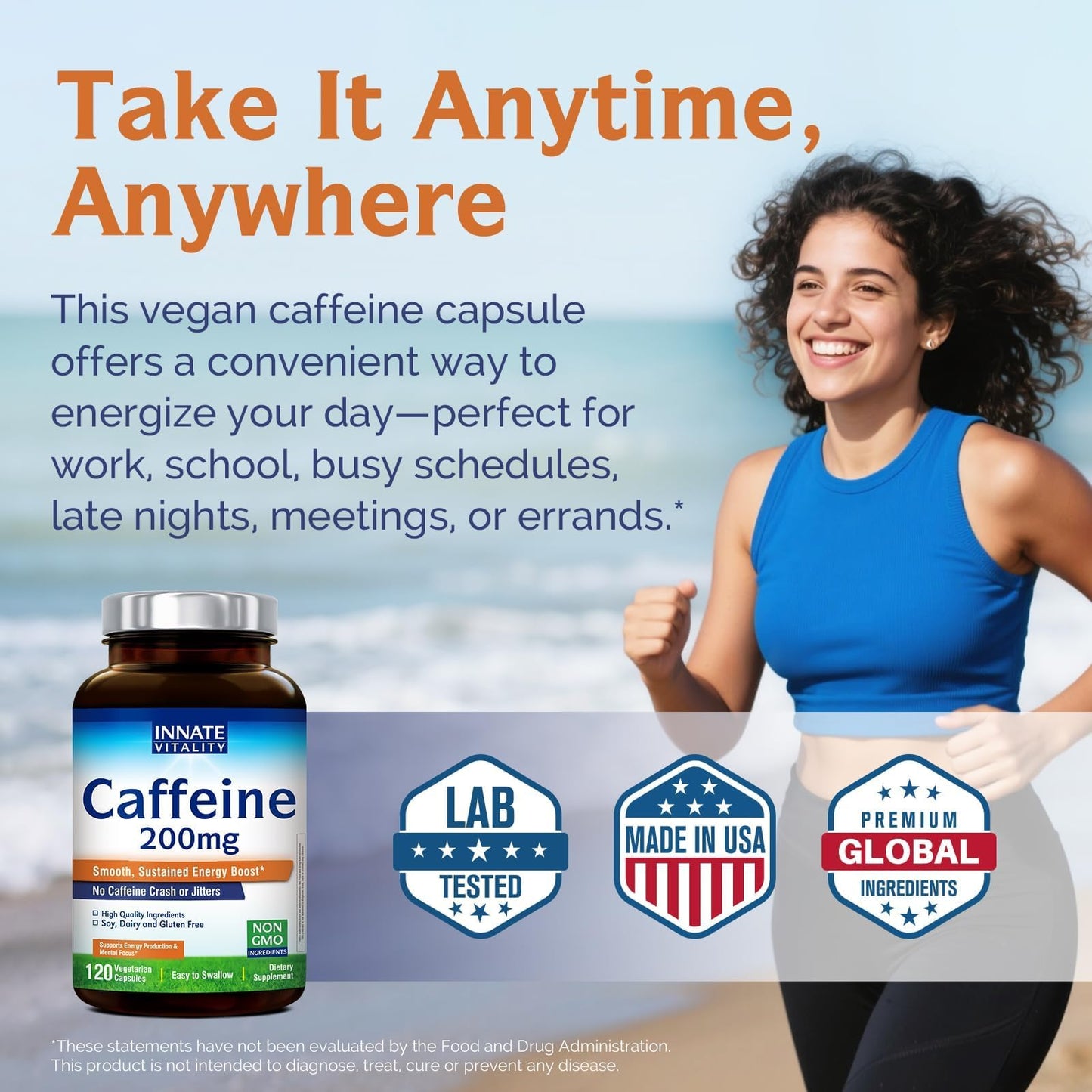 Innate Vitality Caffeine 200 mg Capsules, 120 Count